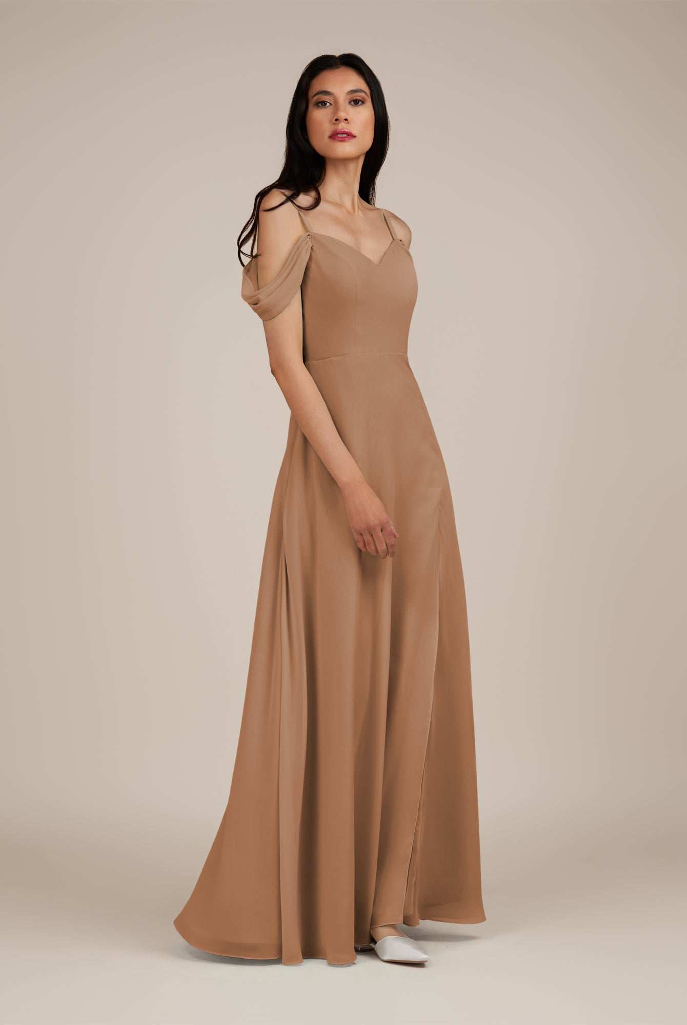 KissDress-Agate Bronzer A Line Chiffon Off the Shoulder Long Bridesmaid Dress