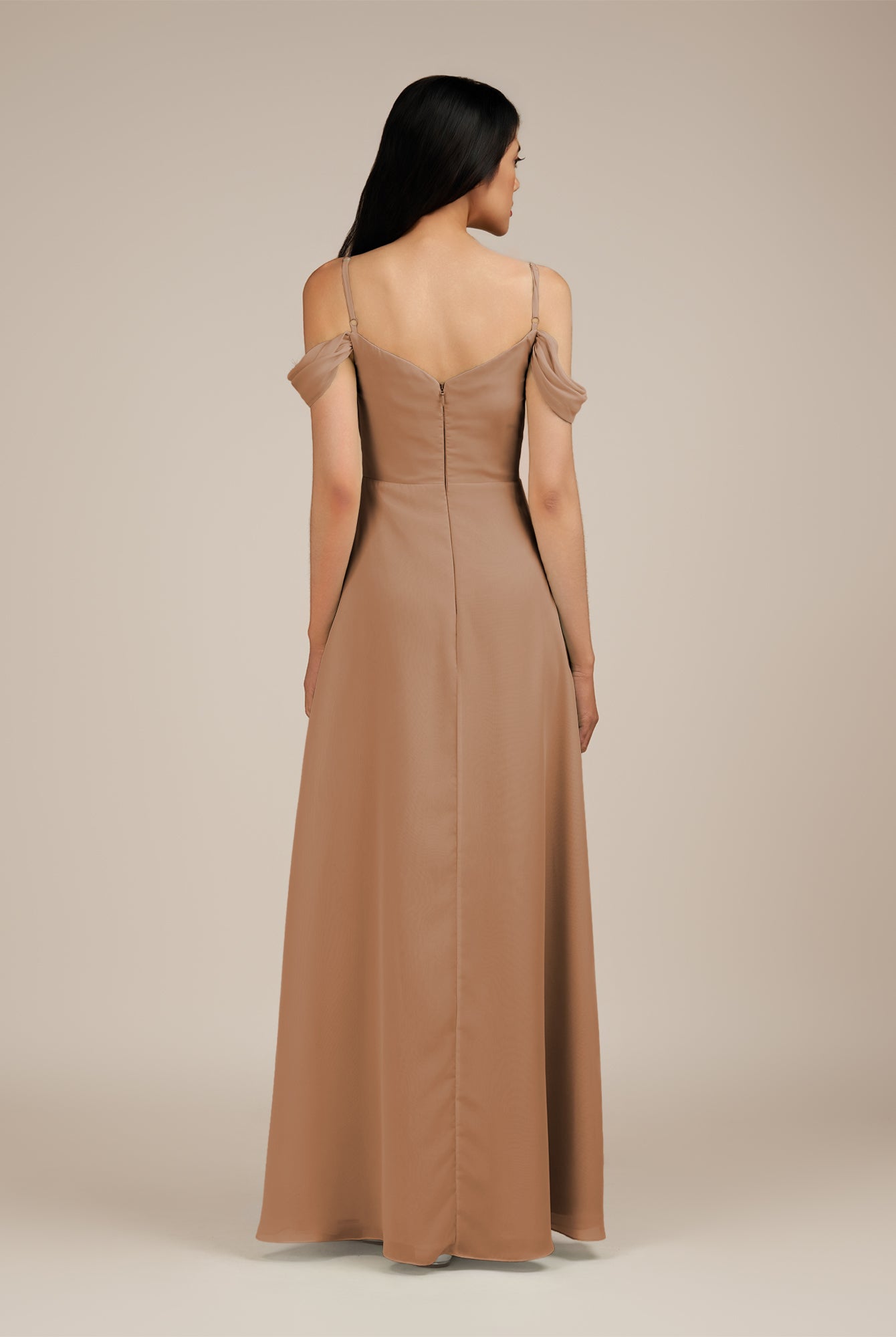 KissDress-Agate Bronzer A Line Chiffon Off the Shoulder Long Bridesmaid Dress