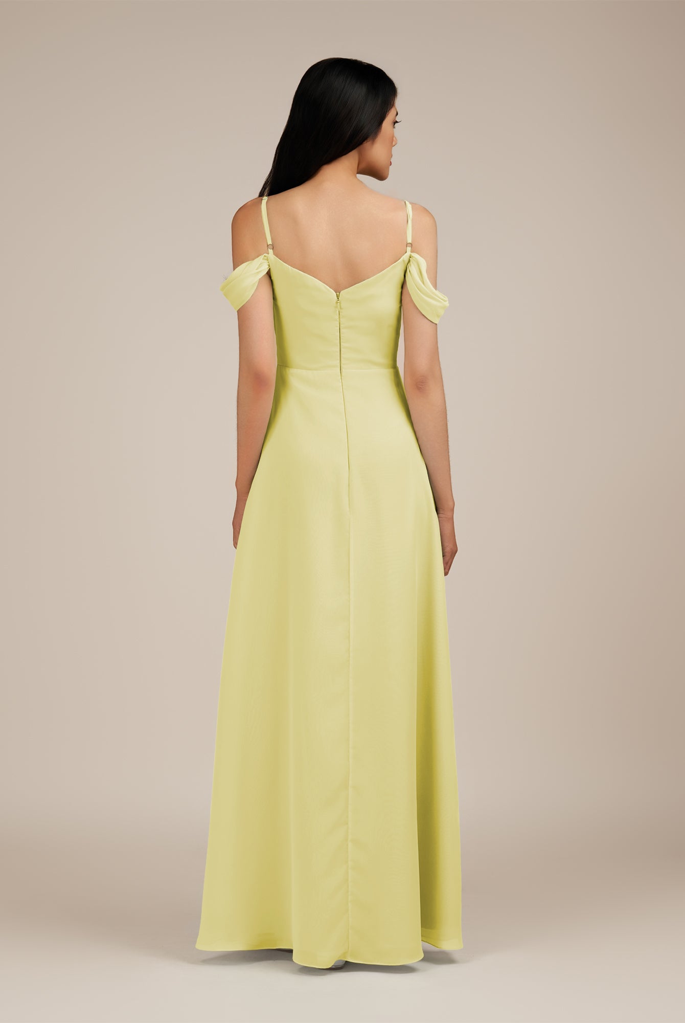KissDress-Agate Buttercup A Line Chiffon Off the Shoulder Long Bridesmaid Dress