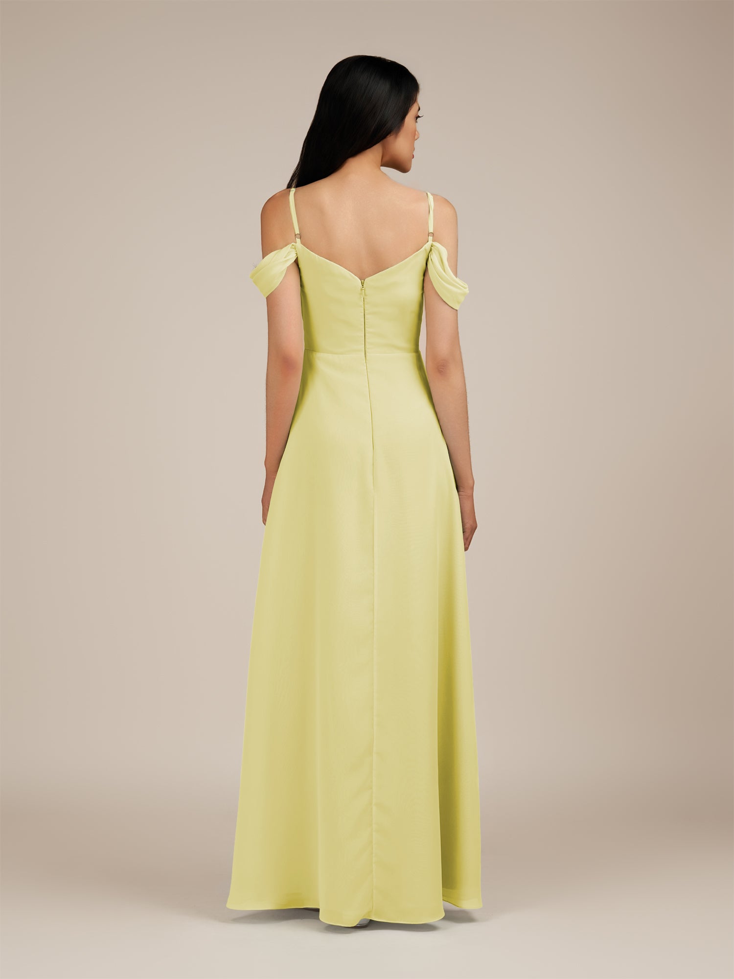 KissDress-Agate Buttercup A Line Chiffon Off the Shoulder Long Bridesmaid Dress
