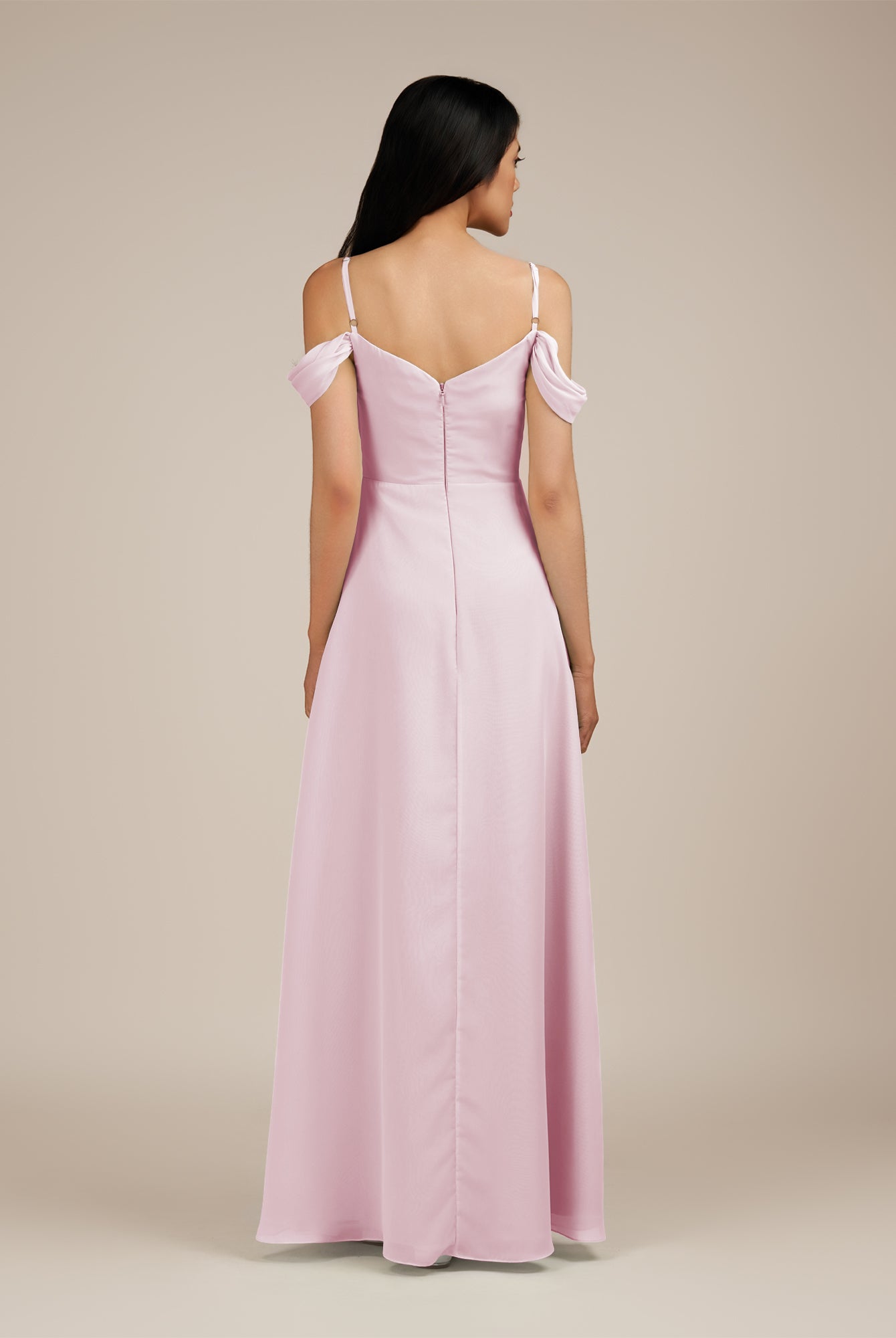 KissDress-Agate Candy Pink A Line Chiffon Off the Shoulder Long Bridesmaid Dress