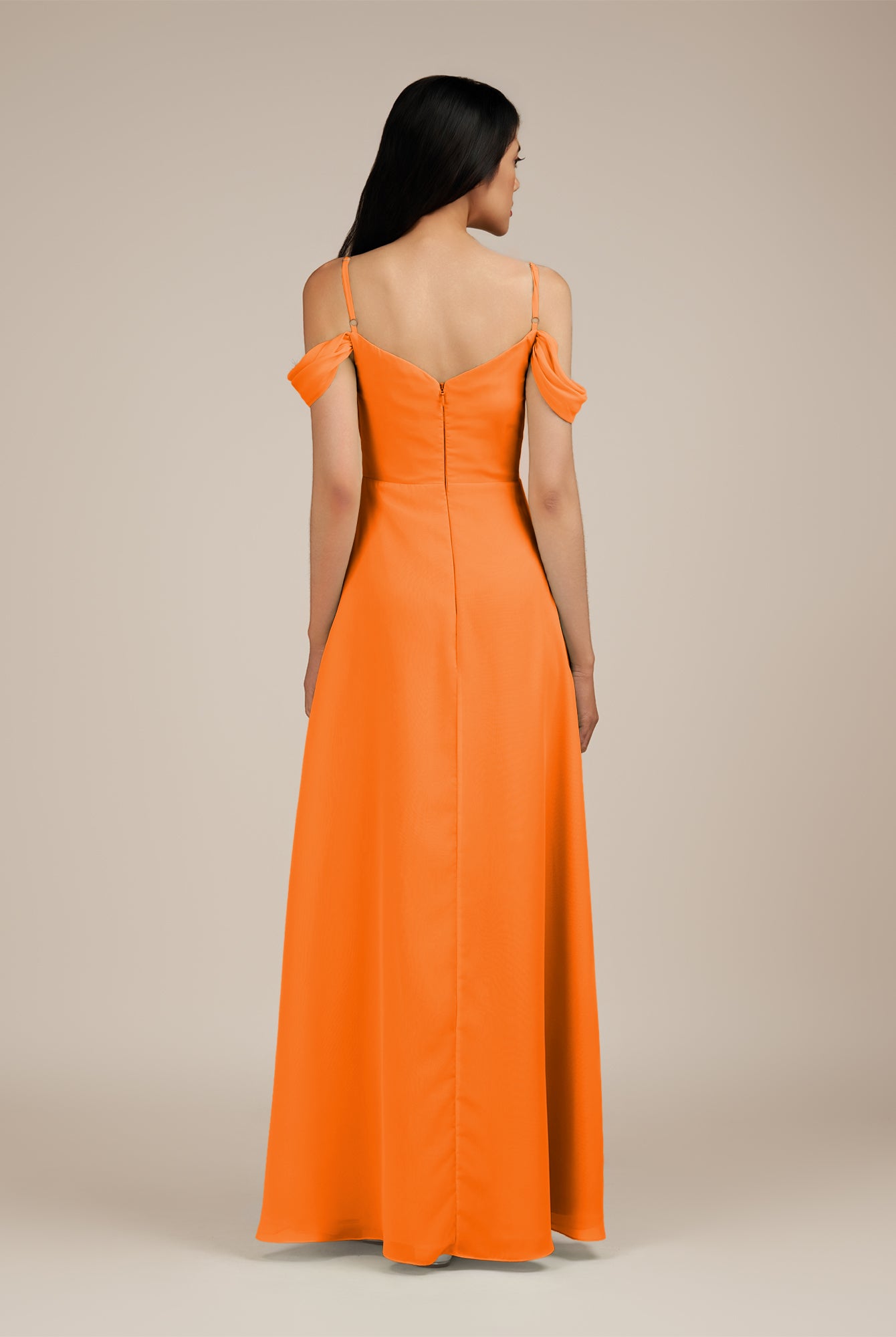 KissDress-Agate Cinnamon A Line Chiffon Off the Shoulder Long Bridesmaid Dress