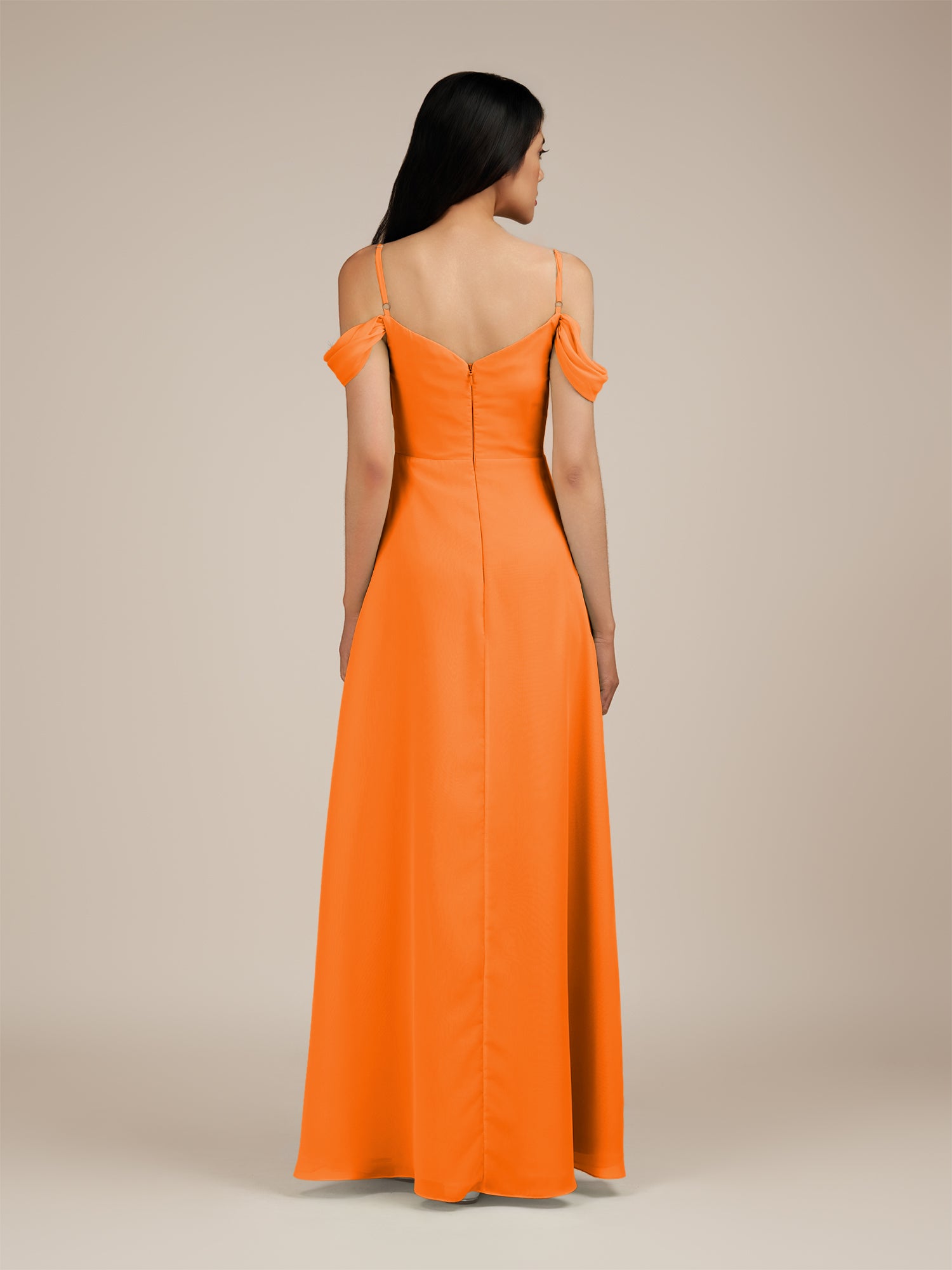 KissDress-Agate Cinnamon A Line Chiffon Off the Shoulder Long Bridesmaid Dress
