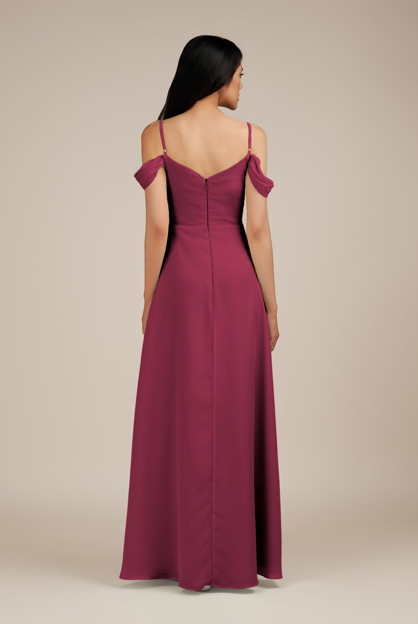 KissDress-Agate Desert Rose A Line Chiffon Off the Shoulder Long Bridesmaid Dress