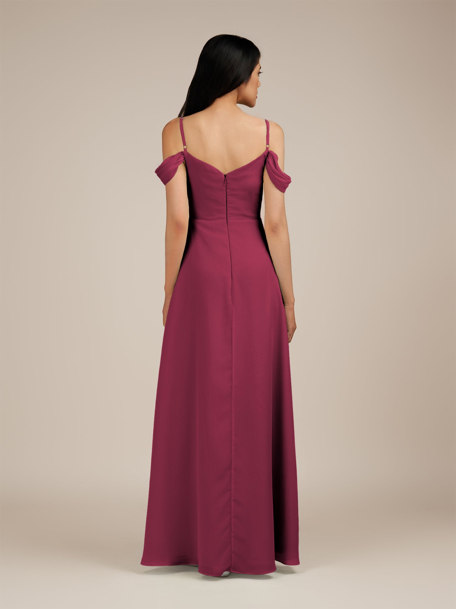 KissDress-Agate Desert Rose A Line Chiffon Off the Shoulder Long Bridesmaid Dress