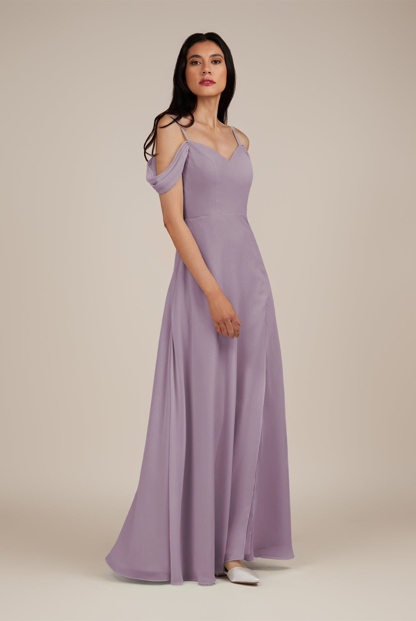 KissDress-Agate Dusk A Line Chiffon Off the Shoulder Long Bridesmaid Dress