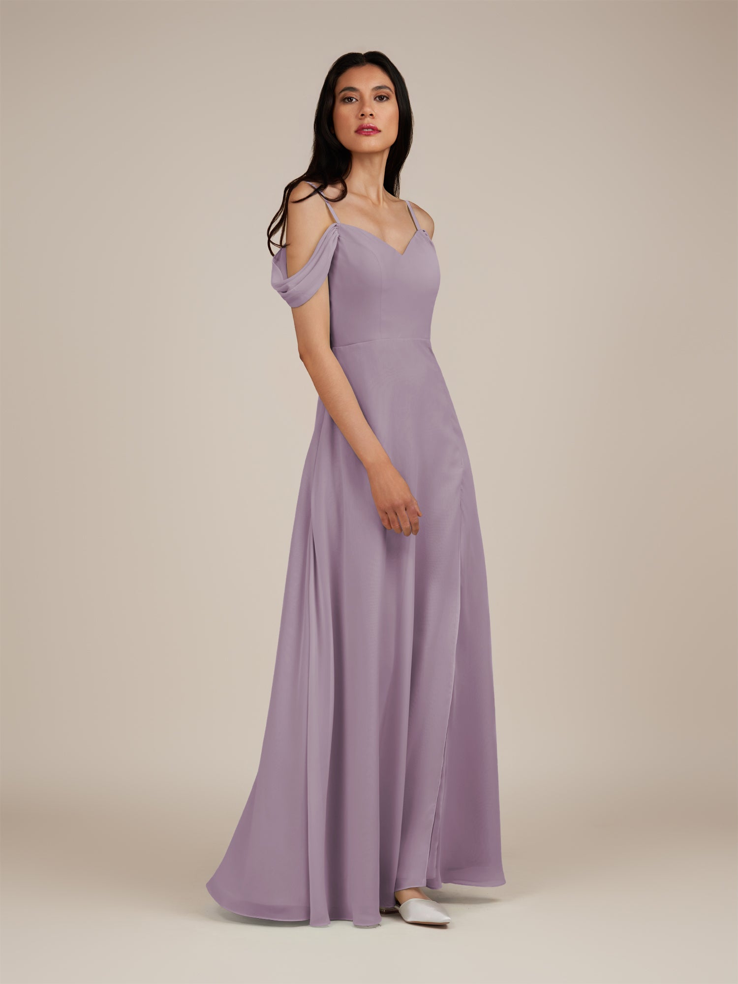 KissDress-Agate Dusk A Line Chiffon Off the Shoulder Long Bridesmaid Dress