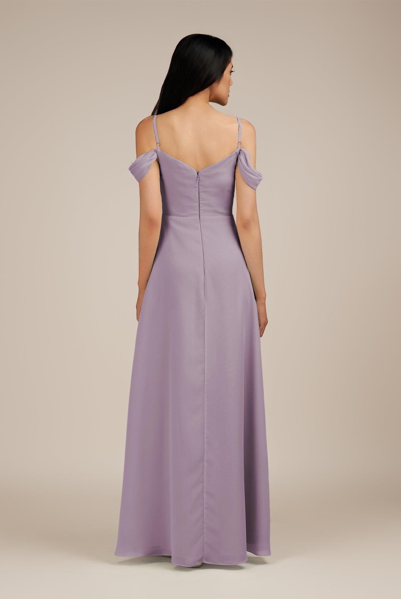 KissDress-Agate Dusk A Line Chiffon Off the Shoulder Long Bridesmaid Dress