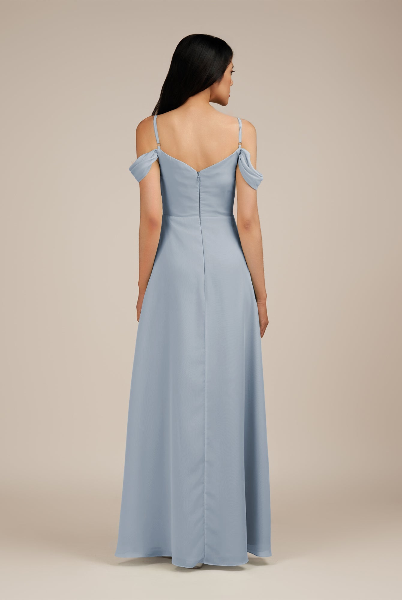 KissDress-Agate Dusty Blue A Line Chiffon Off the Shoulder Long Bridesmaid Dress