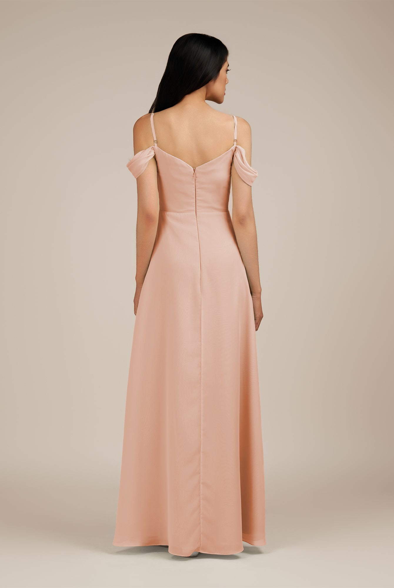 KissDress-Agate English Rose A Line Chiffon Off the Shoulder Long Bridesmaid Dress