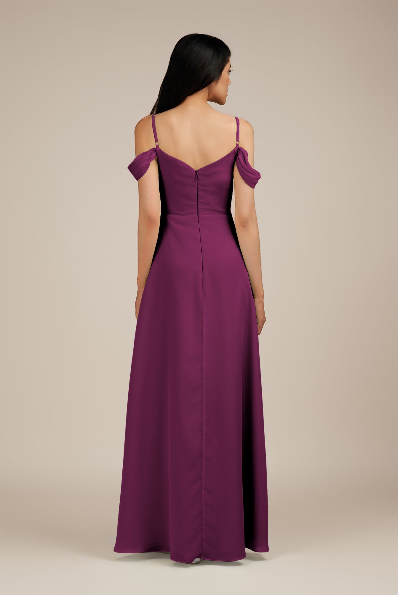 KissDress-Agate Fig A Line Chiffon Off the Shoulder Long Bridesmaid Dress