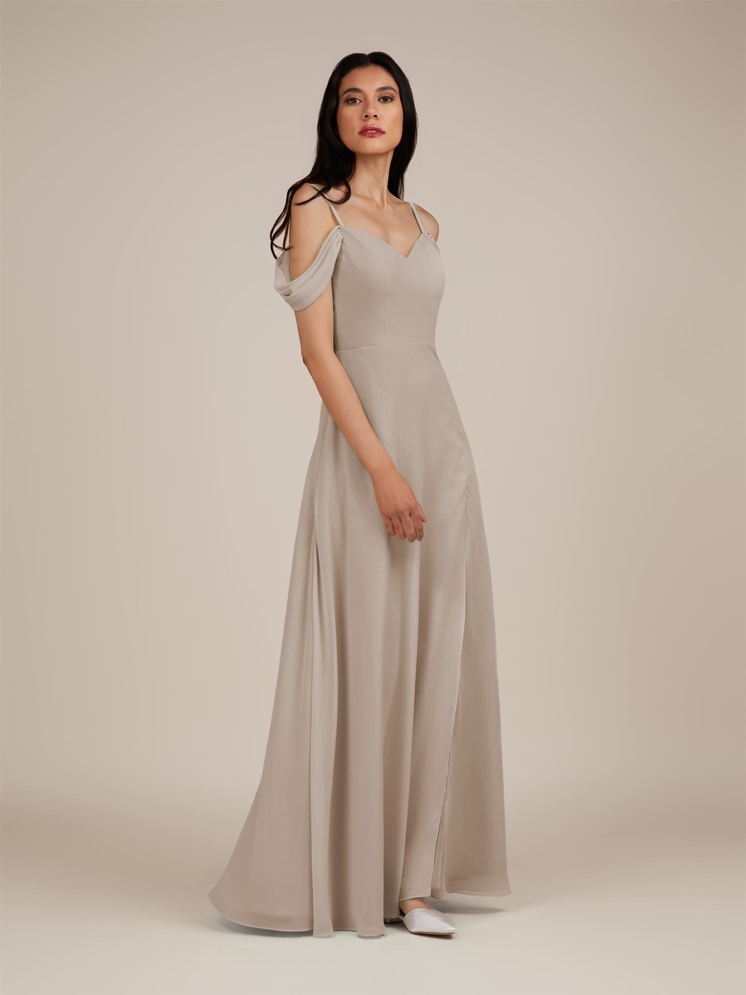KissDress-Agate Frost A Line Chiffon Off the Shoulder Long Bridesmaid Dress
