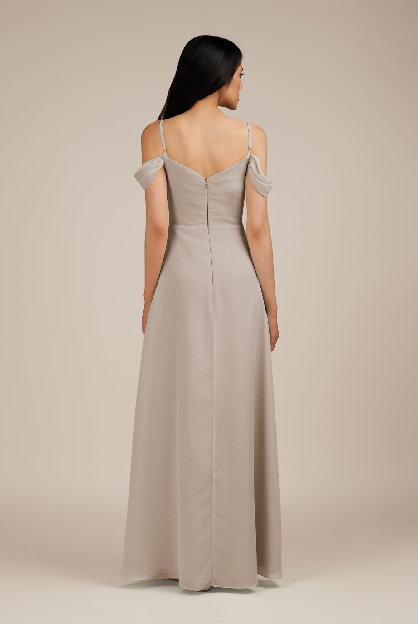 KissDress-Agate Frost A Line Chiffon Off the Shoulder Long Bridesmaid Dress