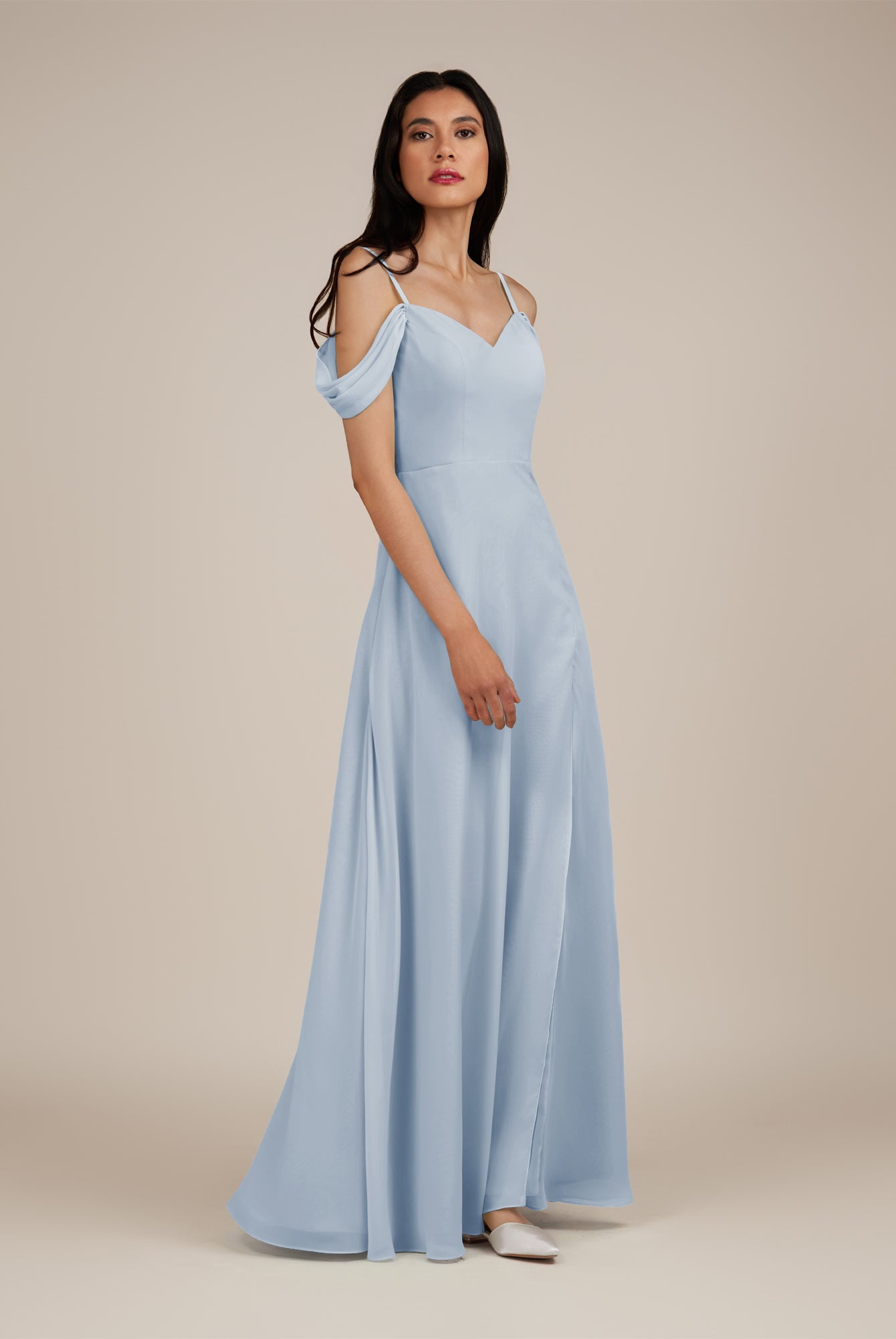 KissDress-Agate Ice A Line Chiffon Off the Shoulder Long Bridesmaid Dress