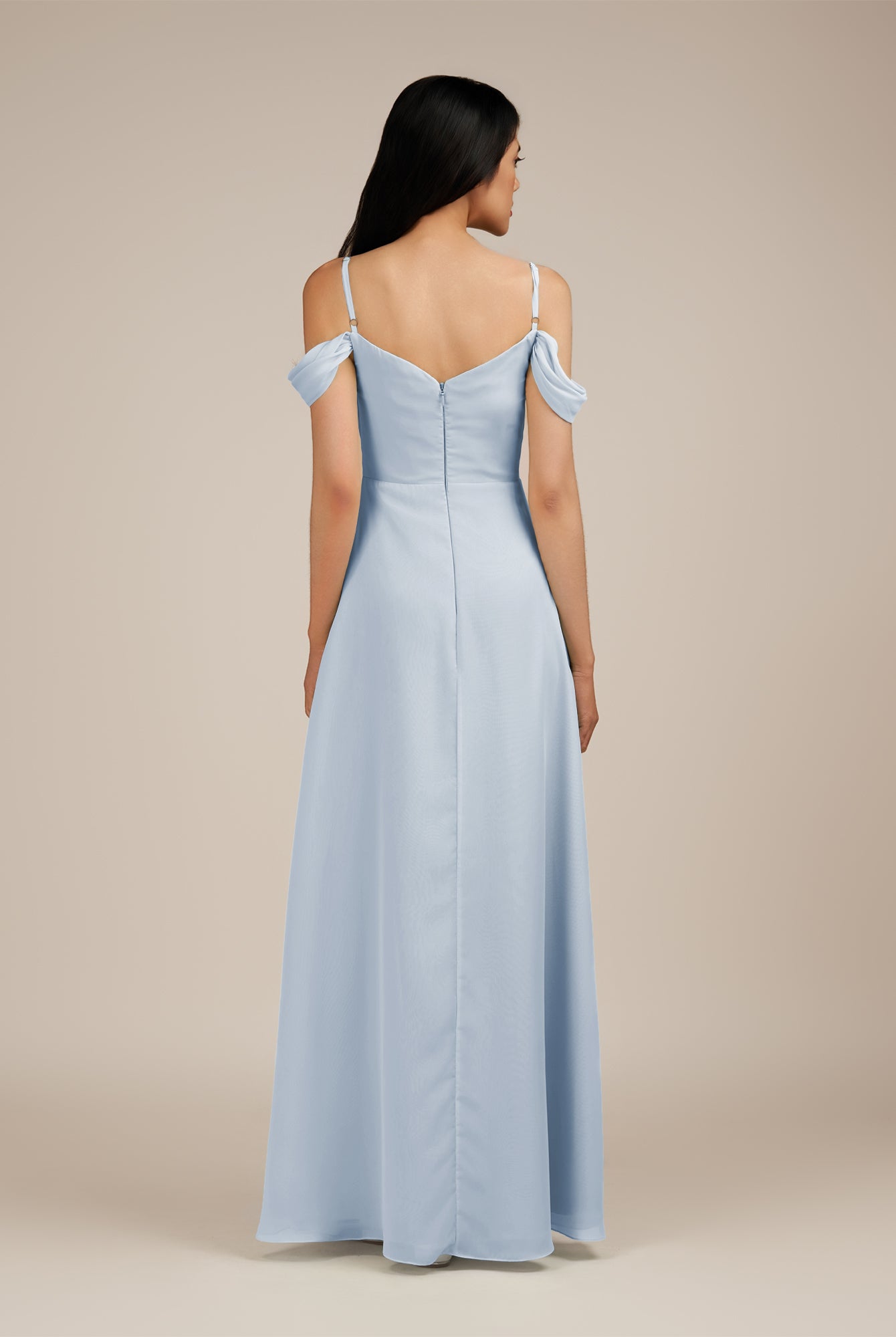 KissDress-Agate Ice A Line Chiffon Off the Shoulder Long Bridesmaid Dress