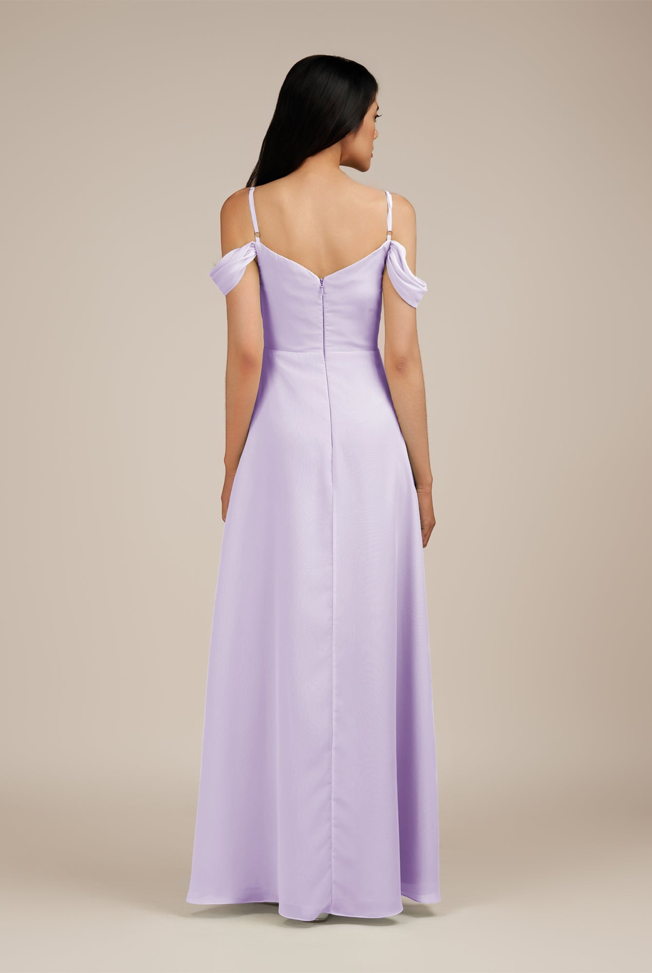 KissDress-Agate Lavender A Line Chiffon Off the Shoulder Long Bridesmaid Dress