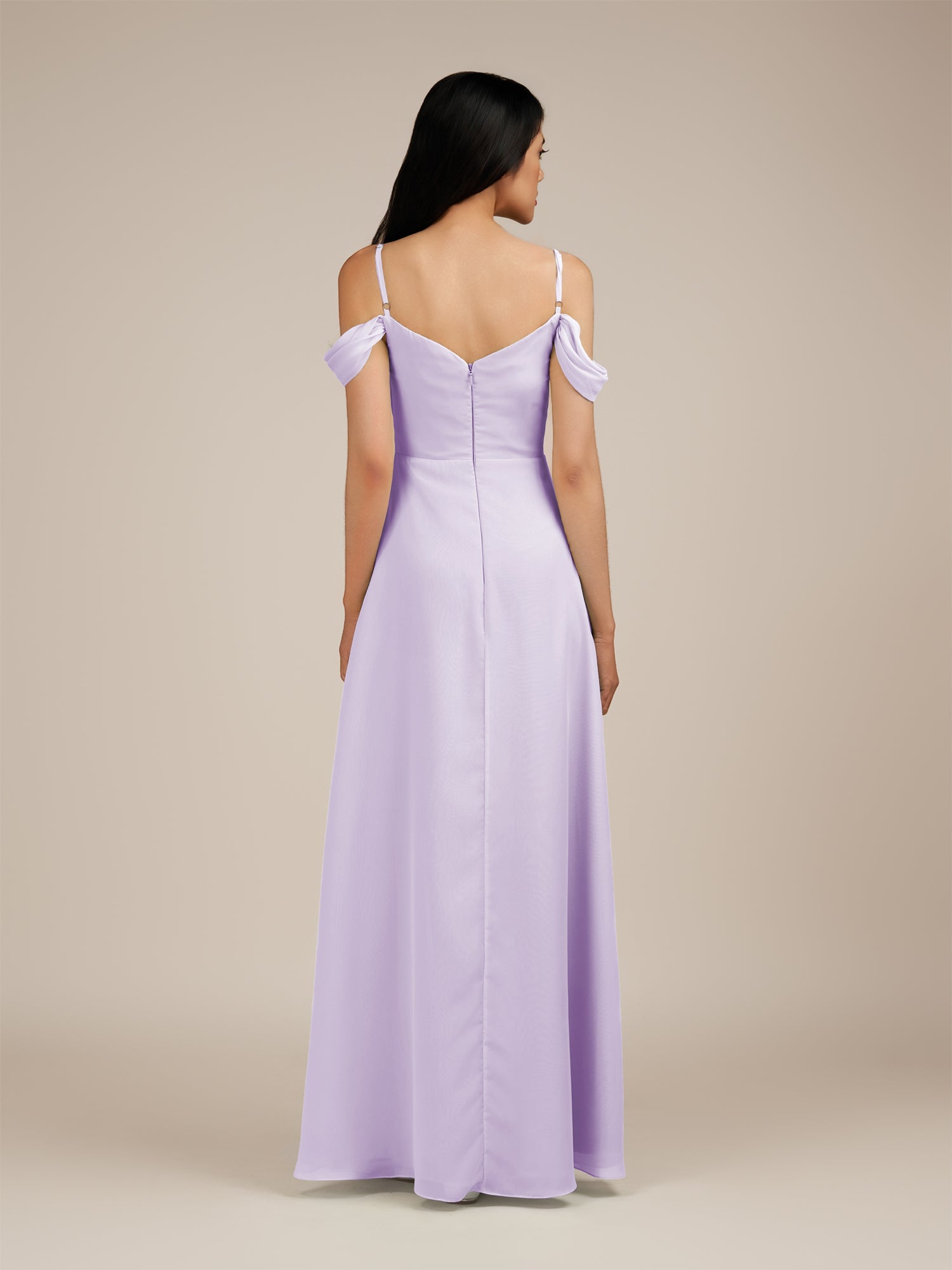 KissDress-Agate Lavender A Line Chiffon Off the Shoulder Long Bridesmaid Dress