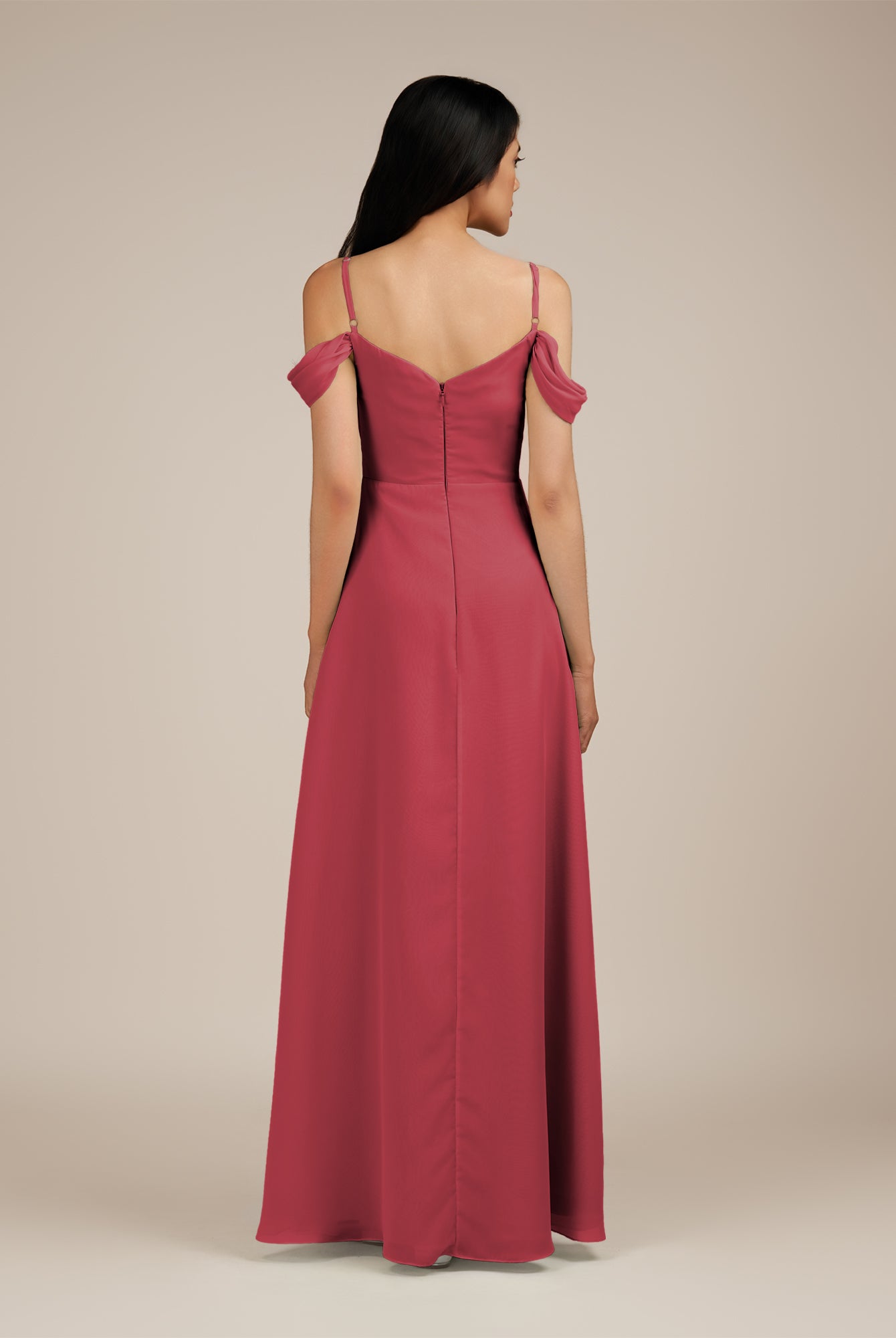KissDress-Agate Merlot A Line Chiffon Off the Shoulder Long Bridesmaid Dress