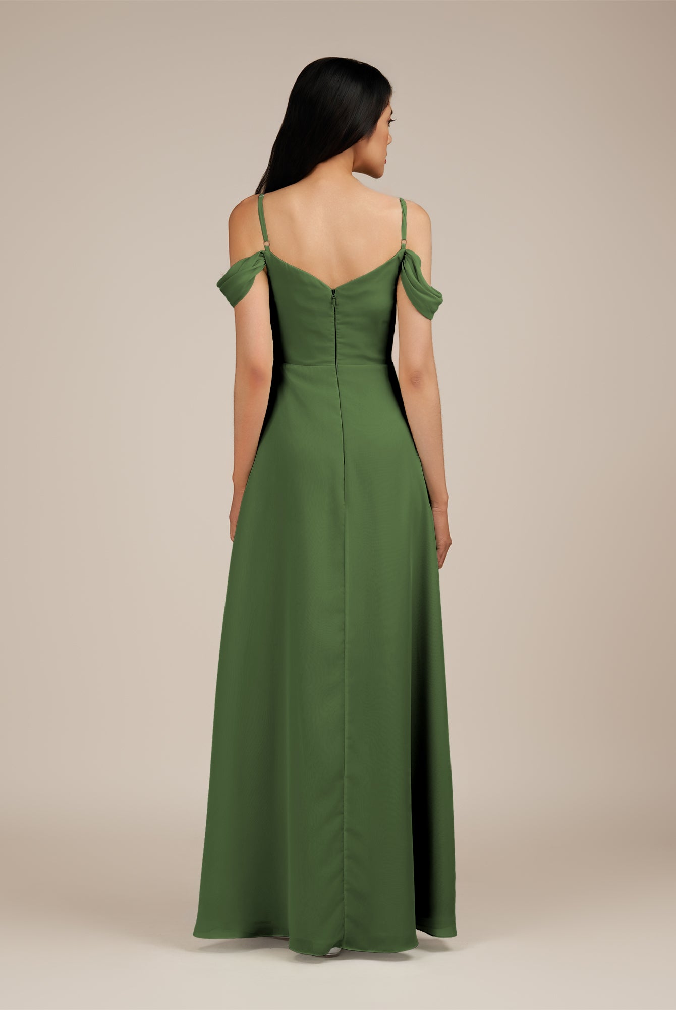 KissDress-Agate Moss A Line Chiffon Off the Shoulder Long Bridesmaid Dress