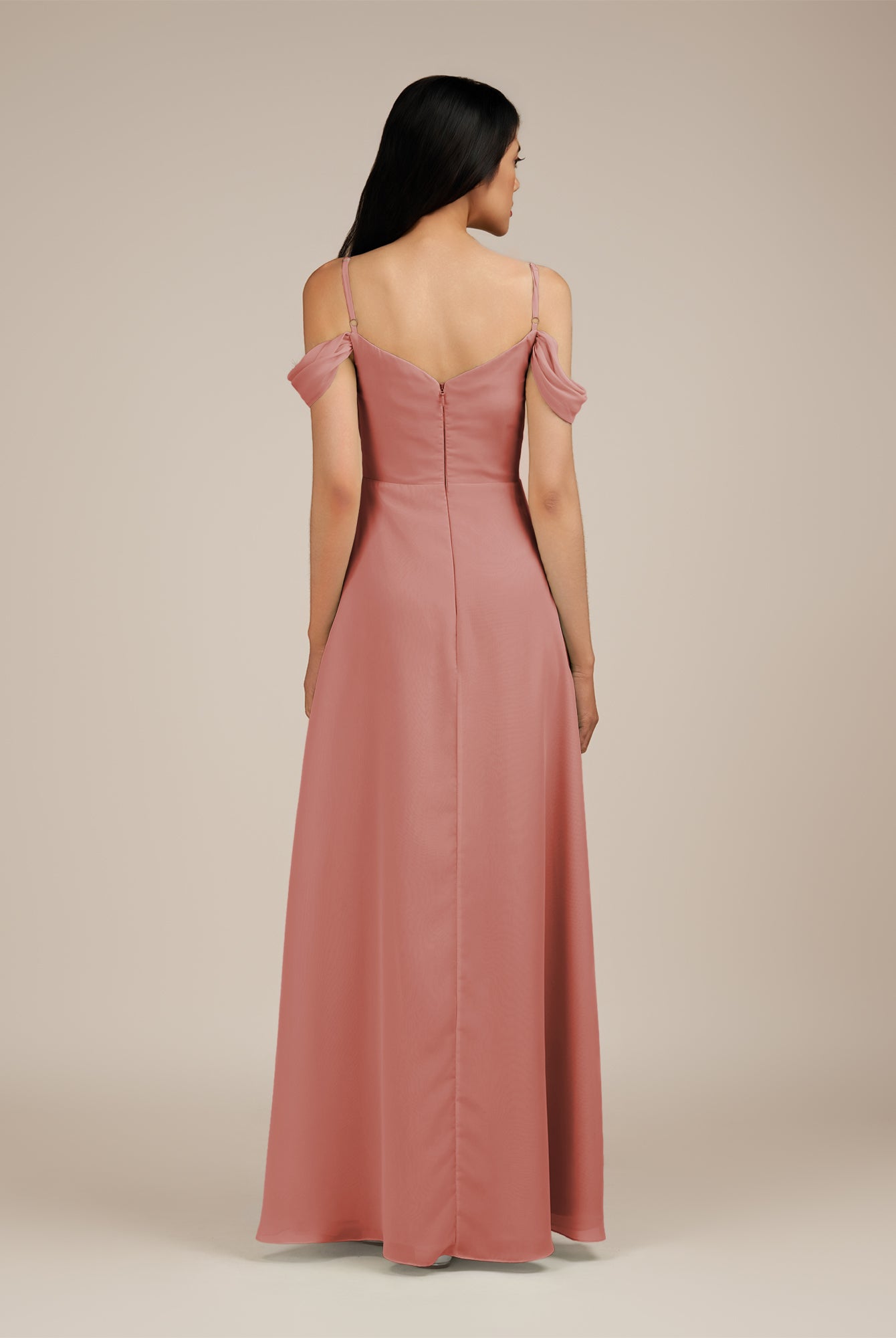 KissDress-Agate Mulberry A Line Chiffon Off the Shoulder Long Bridesmaid Dress