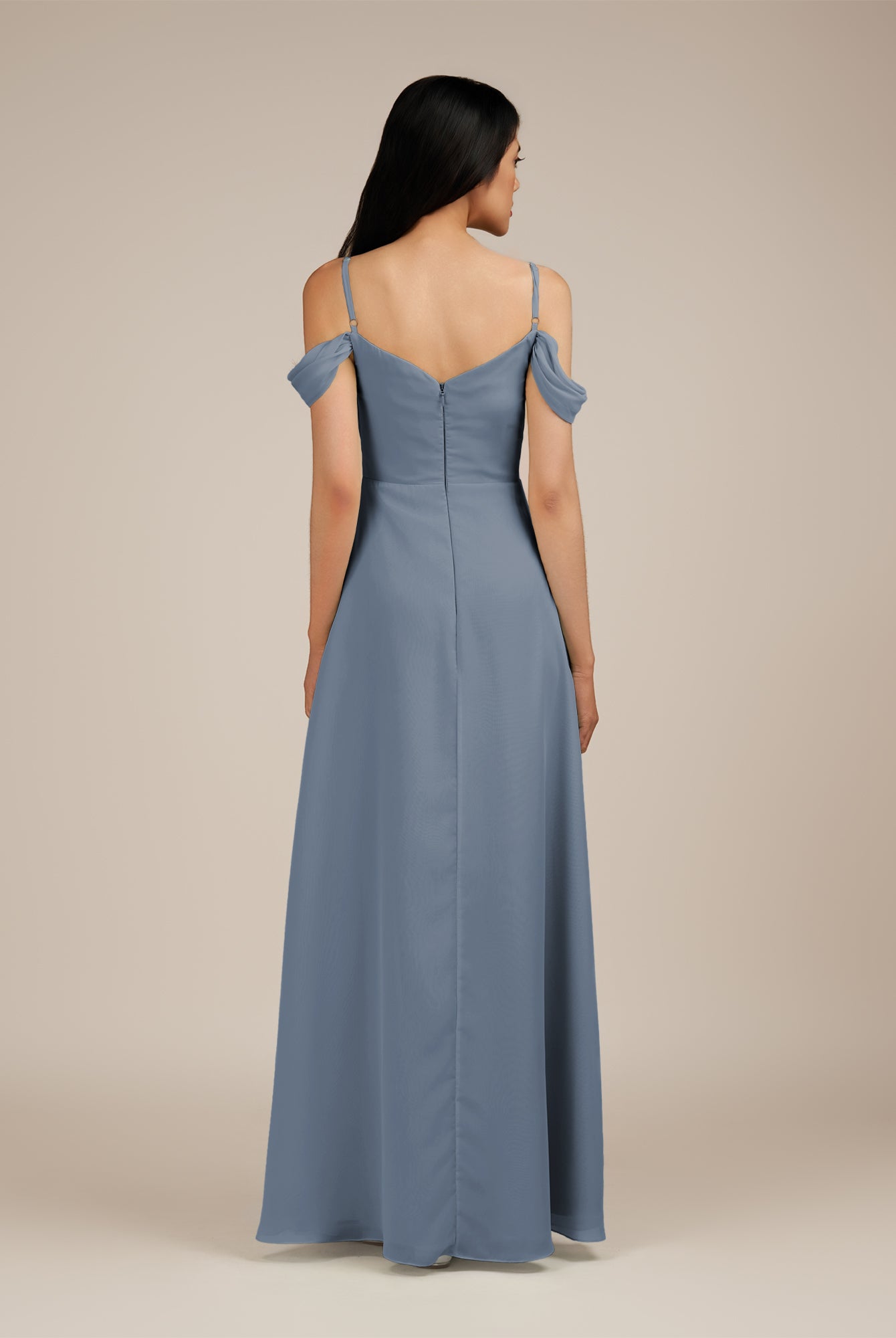 KissDress-Agate Neptune A Line Chiffon Off the Shoulder Long Bridesmaid Dress