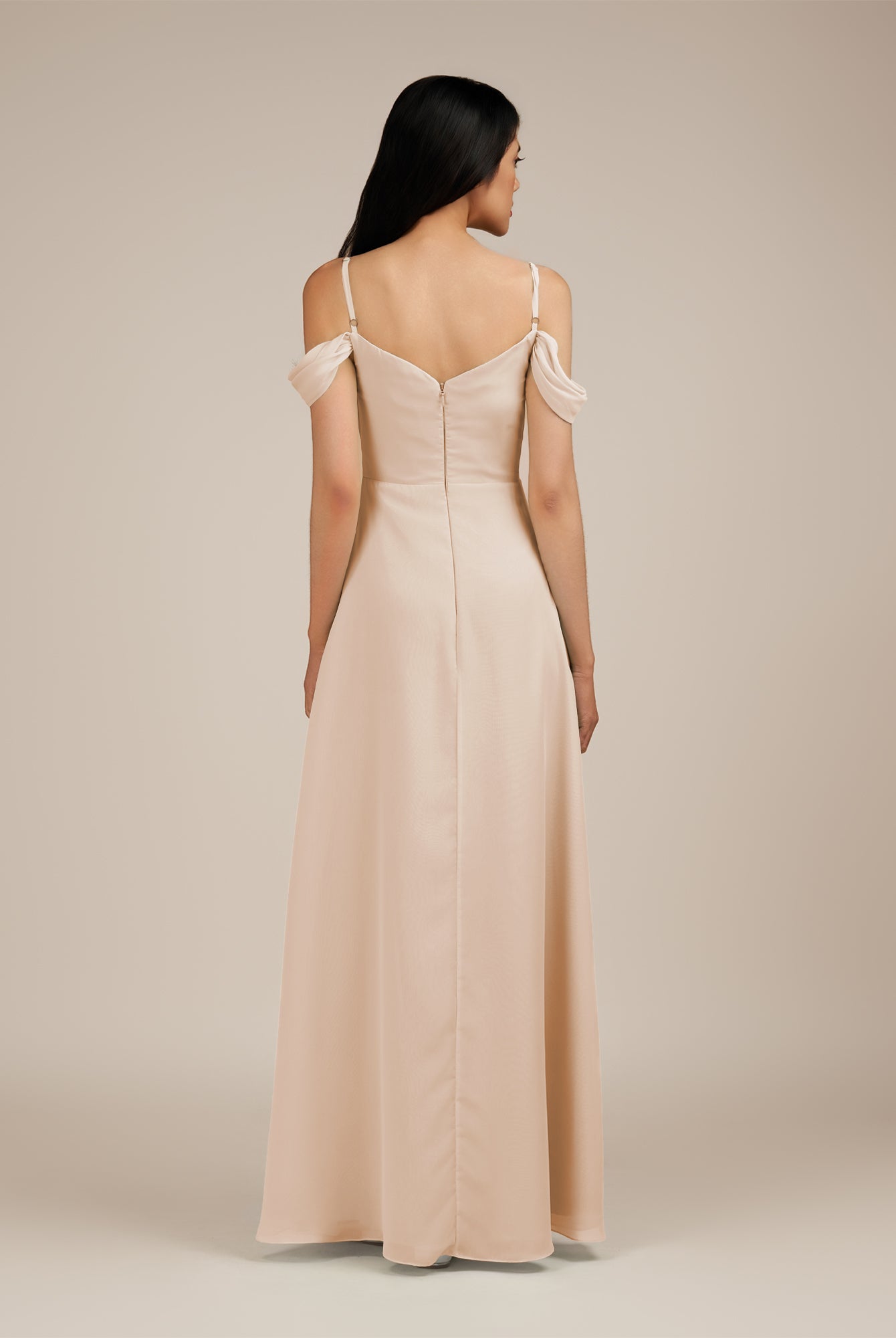 KissDress-Agate Pale Blush A Line Chiffon Off the Shoulder Long Bridesmaid Dress