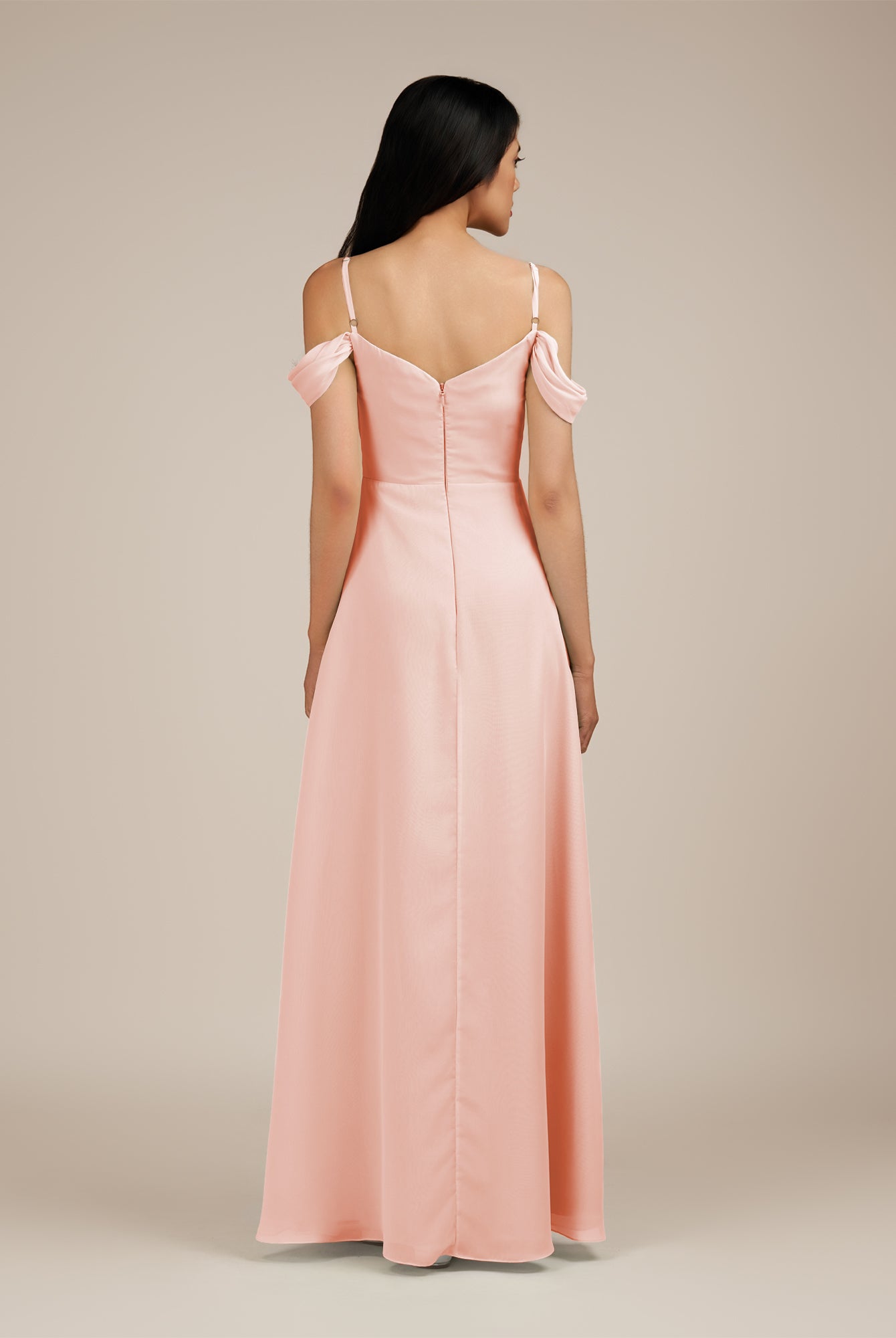 KissDress-Agate Rose Petal A Line Chiffon Off the Shoulder Long Bridesmaid Dress