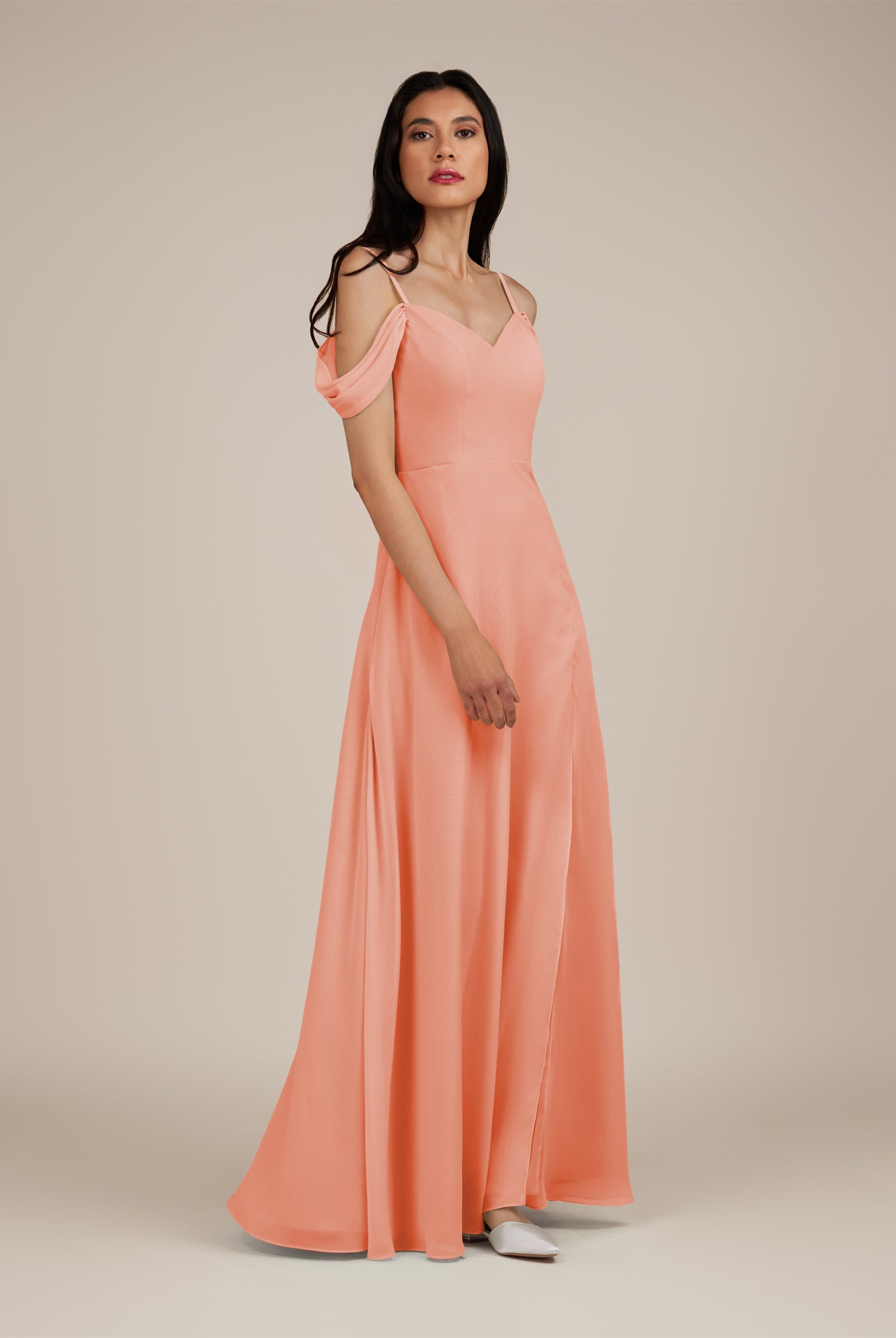KissDress-Agate Rosette A Line Chiffon Off the Shoulder Long Bridesmaid Dress