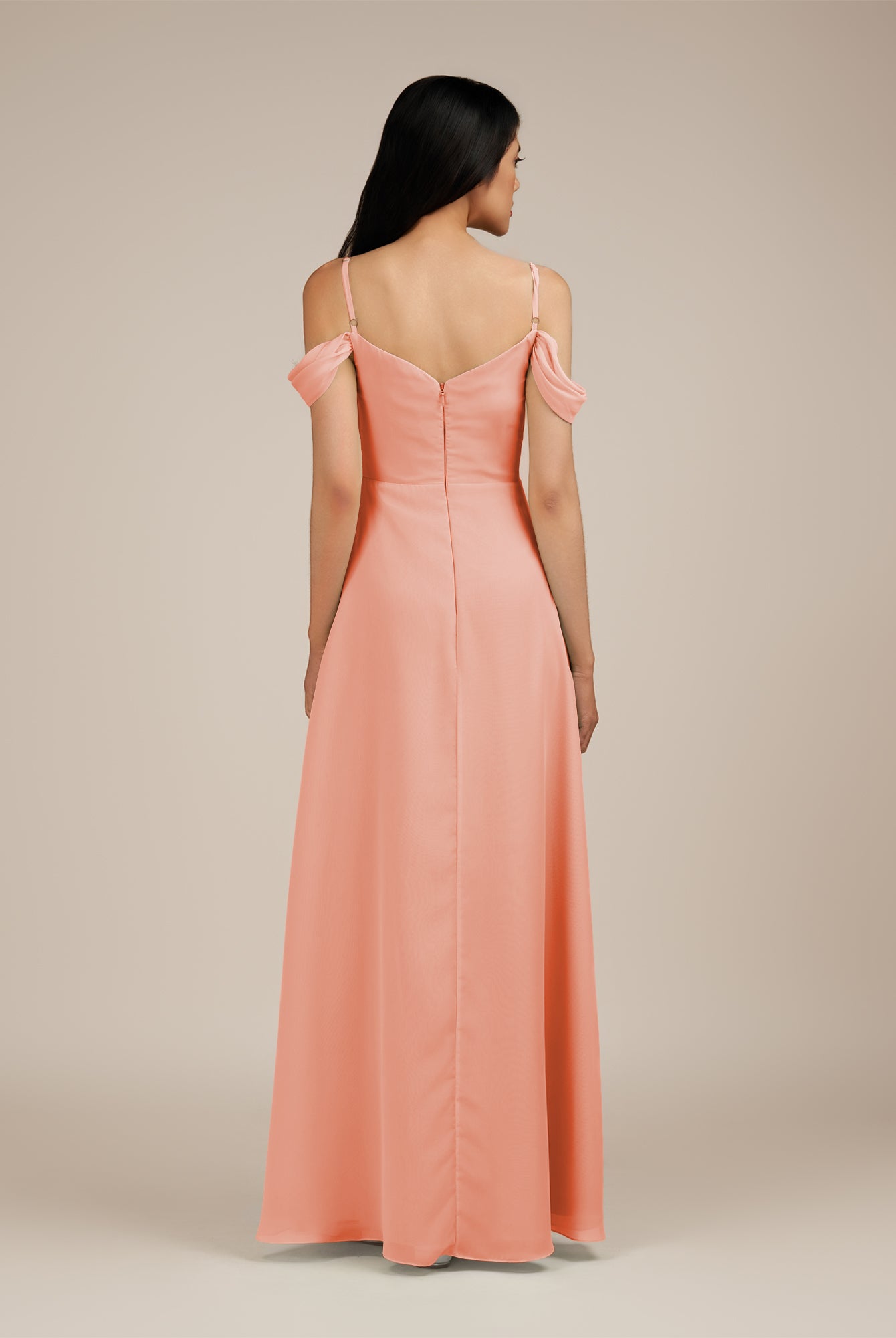 KissDress-Agate Rosette A Line Chiffon Off the Shoulder Long Bridesmaid Dress