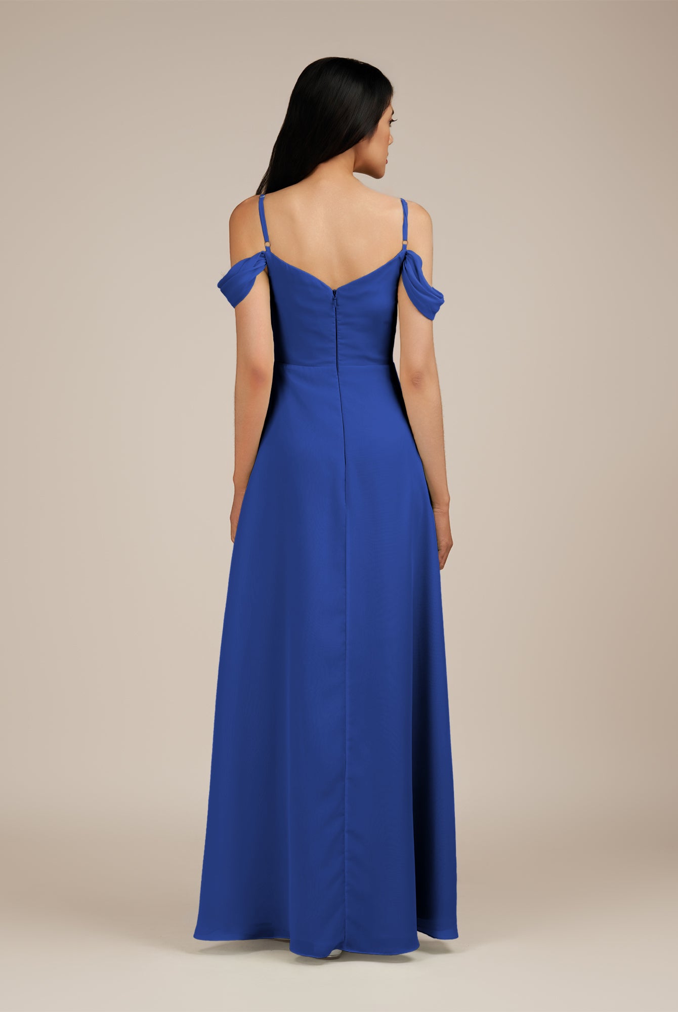 KissDress-Agate Royal Blue A Line Chiffon Off the Shoulder Long Bridesmaid Dress