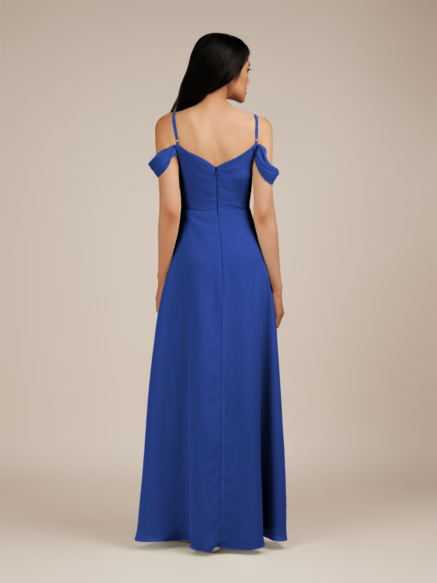 KissDress-Agate Royal Blue A Line Chiffon Off the Shoulder Long Bridesmaid Dress