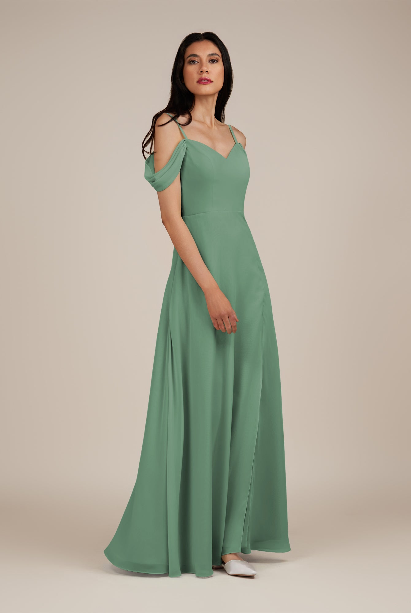 KissDress-Agate Sea Glass A Line Chiffon Off the Shoulder Long Bridesmaid Dress