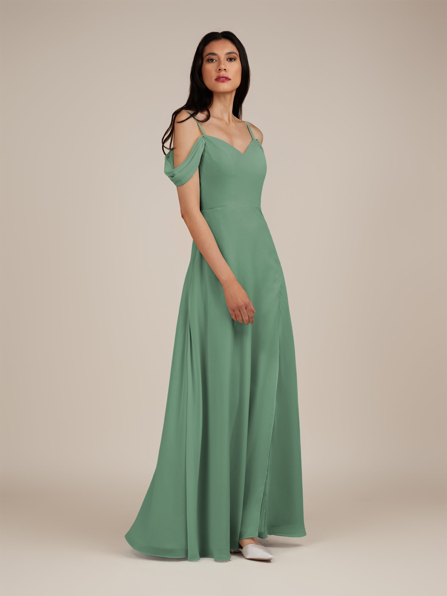 KissDress-Agate Sea Glass A Line Chiffon Off the Shoulder Long Bridesmaid Dress
