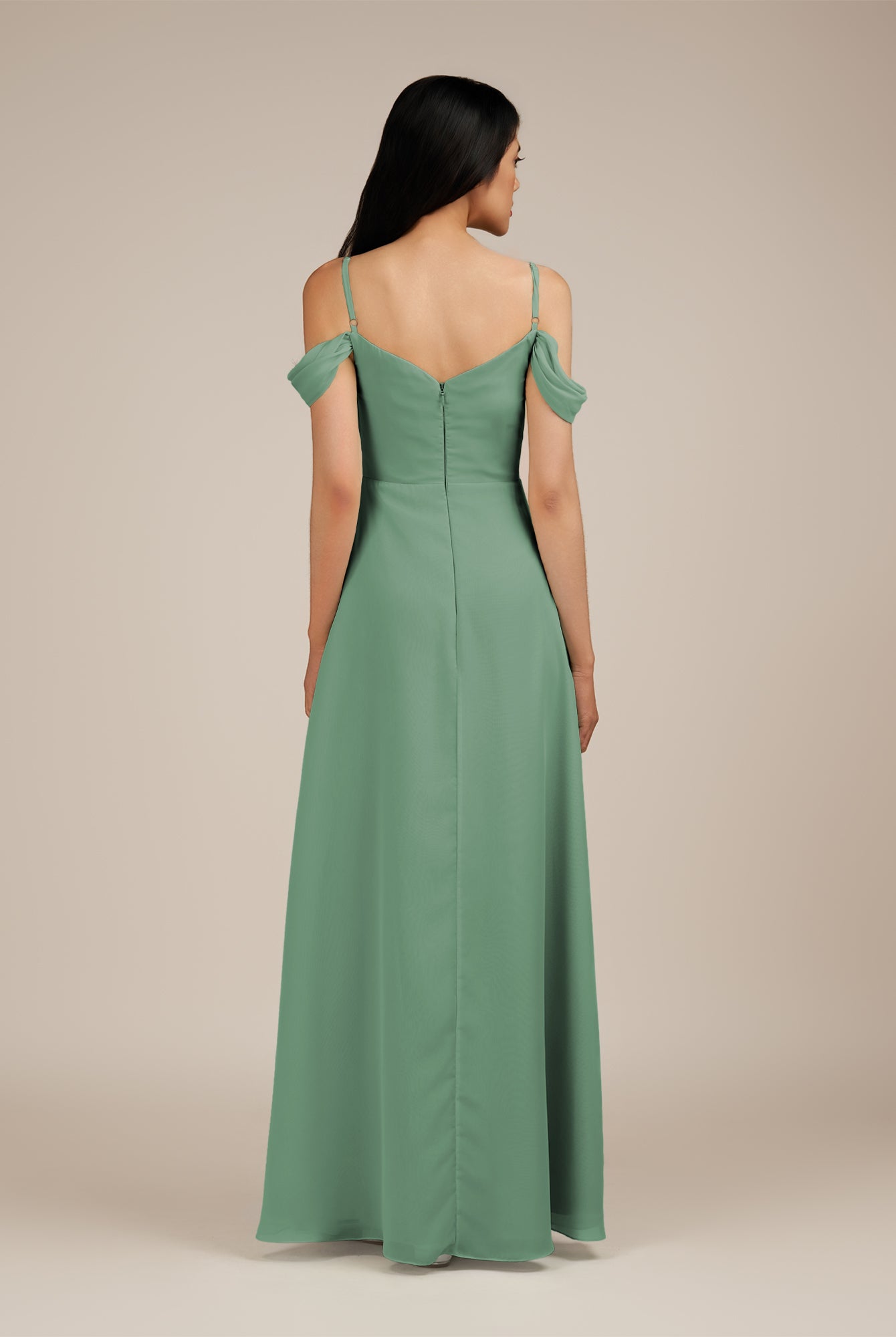 KissDress-Agate Sea Glass A Line Chiffon Off the Shoulder Long Bridesmaid Dress