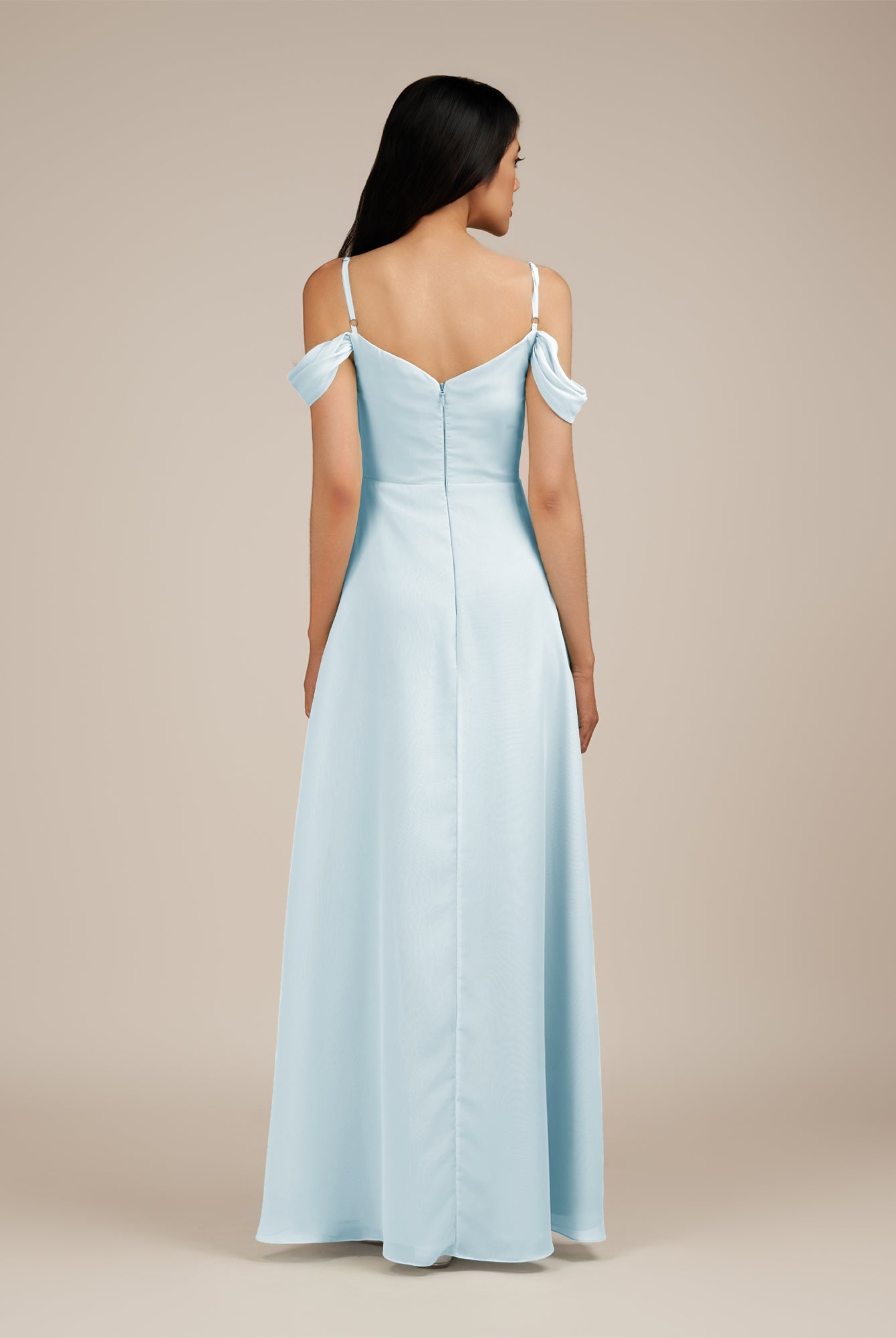 KissDress-Agate Sky Blue A Line Chiffon Off the Shoulder Long Bridesmaid Dress