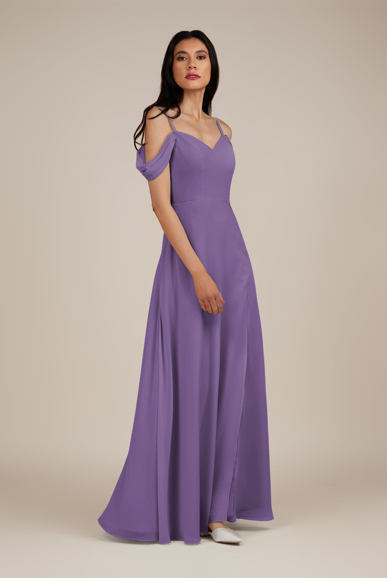 KissDress-Agate Tahiti A Line Chiffon Off the Shoulder Long Bridesmaid Dress