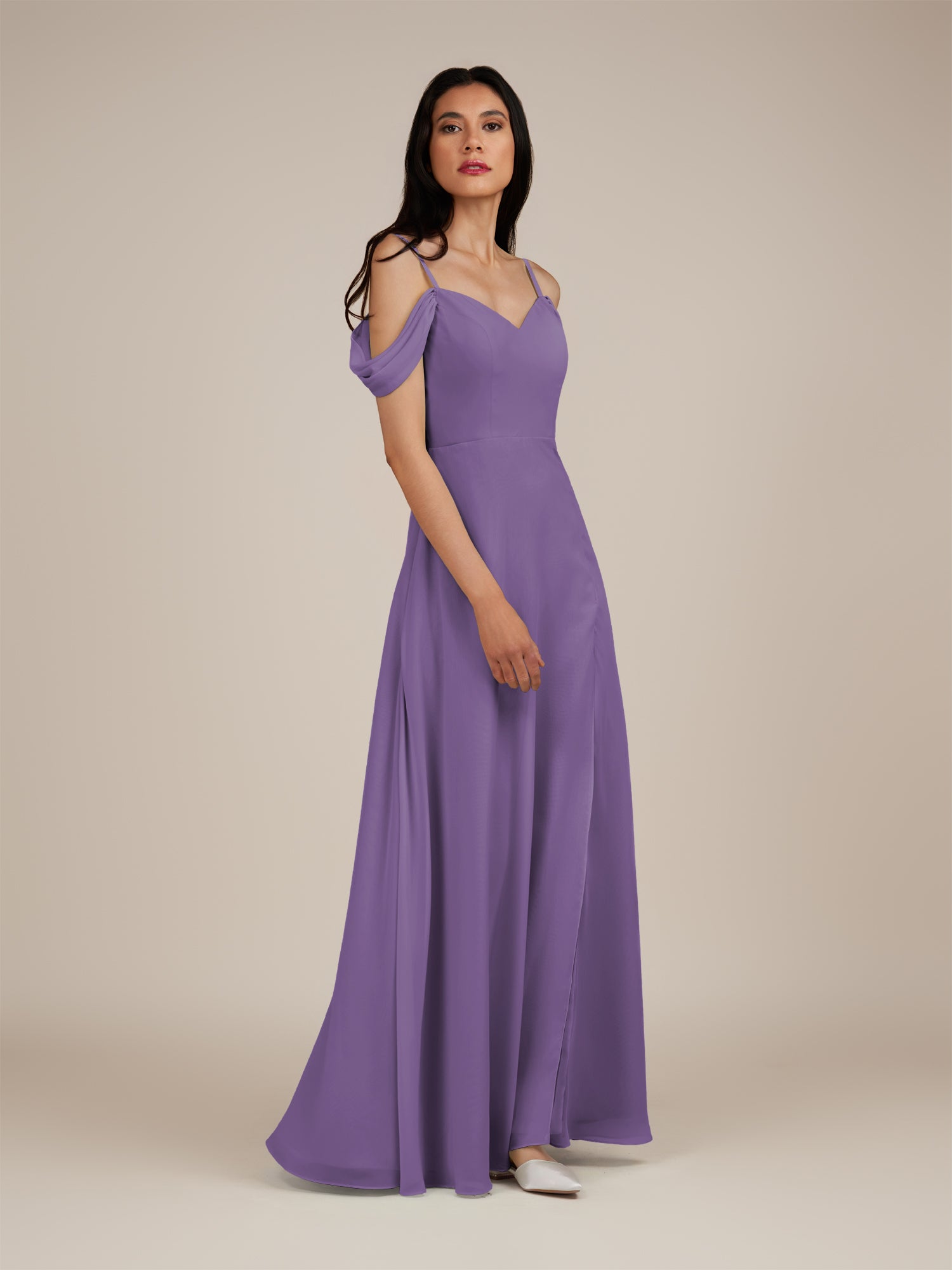 KissDress-Agate Tahiti A Line Chiffon Off the Shoulder Long Bridesmaid Dress