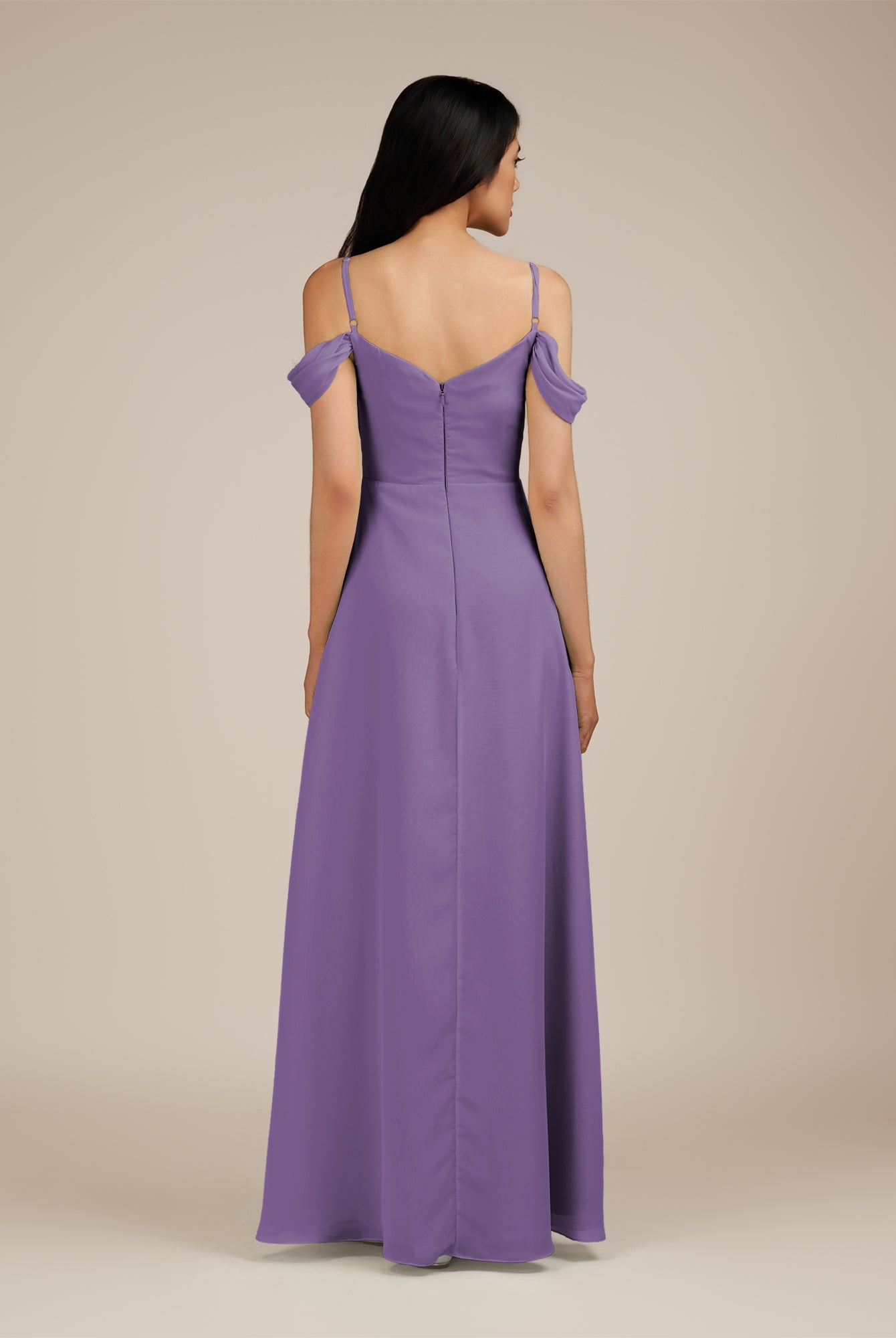 KissDress-Agate Tahiti A Line Chiffon Off the Shoulder Long Bridesmaid Dress