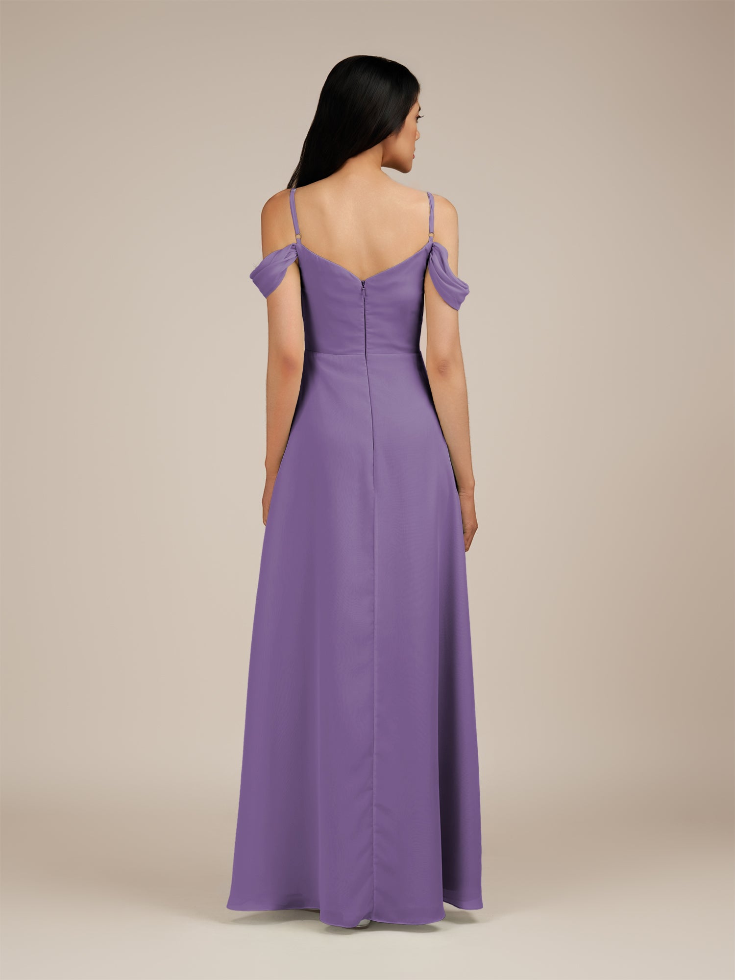 KissDress-Agate Tahiti A Line Chiffon Off the Shoulder Long Bridesmaid Dress