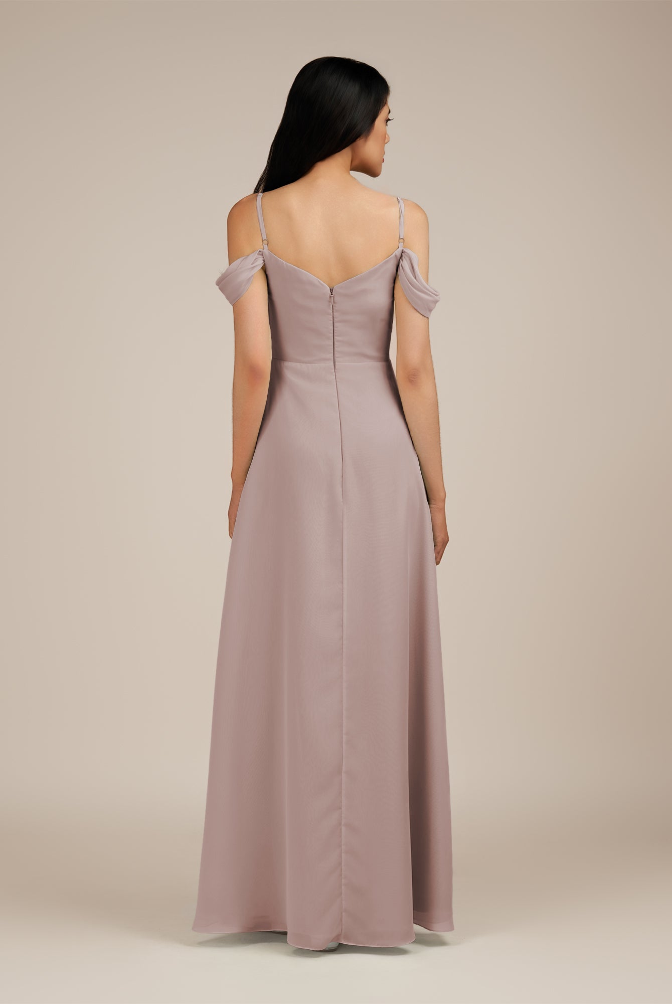 KissDress-Agate Toffee A Line Chiffon Off the Shoulder Long Bridesmaid Dress