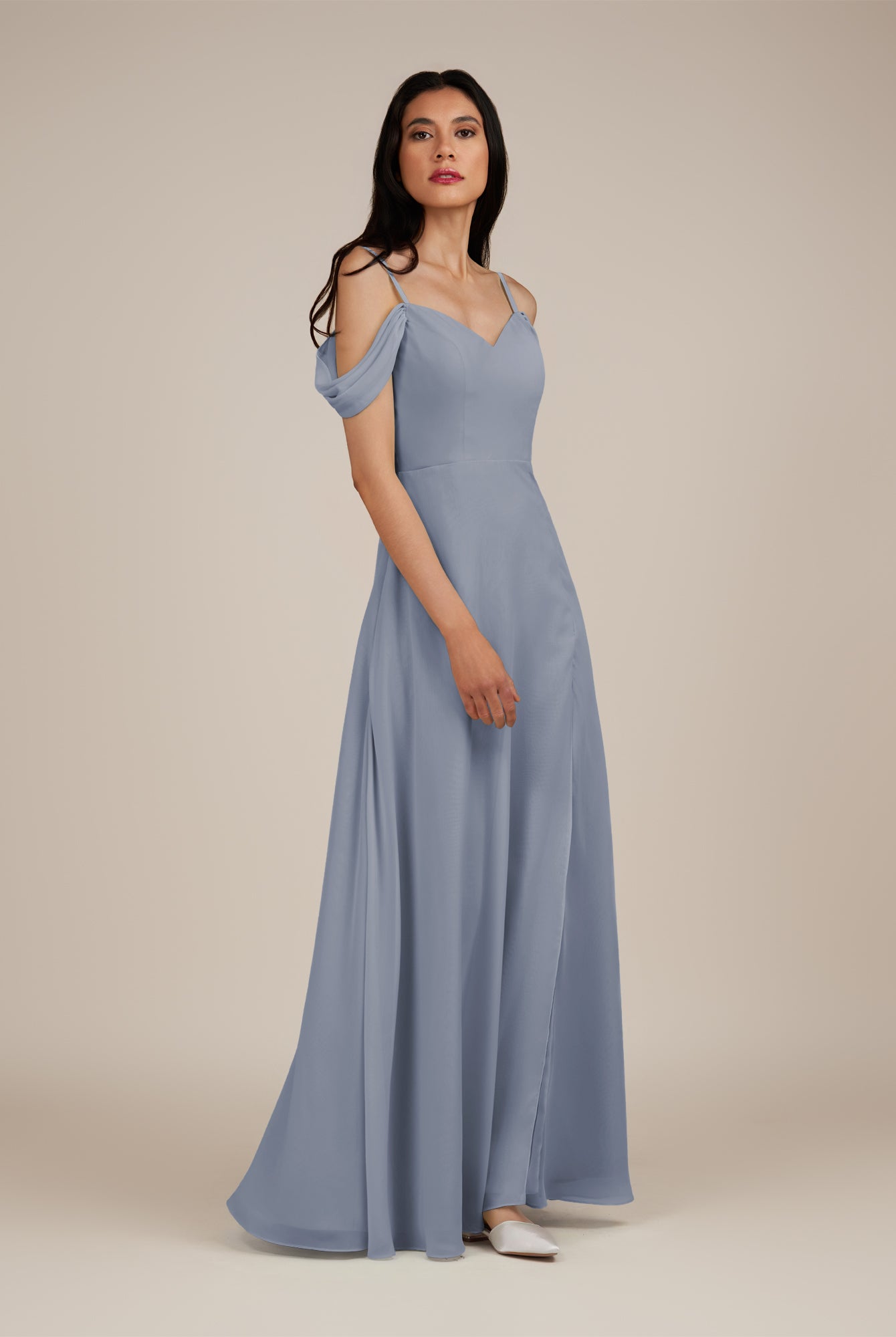 KissDress-Agate Twilight A Line Chiffon Off the Shoulder Long Bridesmaid Dress