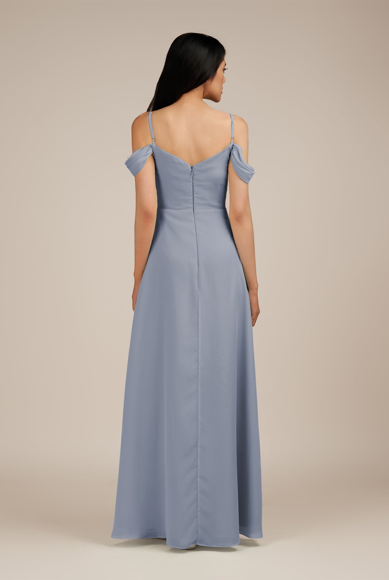 KissDress-Agate Twilight A Line Chiffon Off the Shoulder Long Bridesmaid Dress