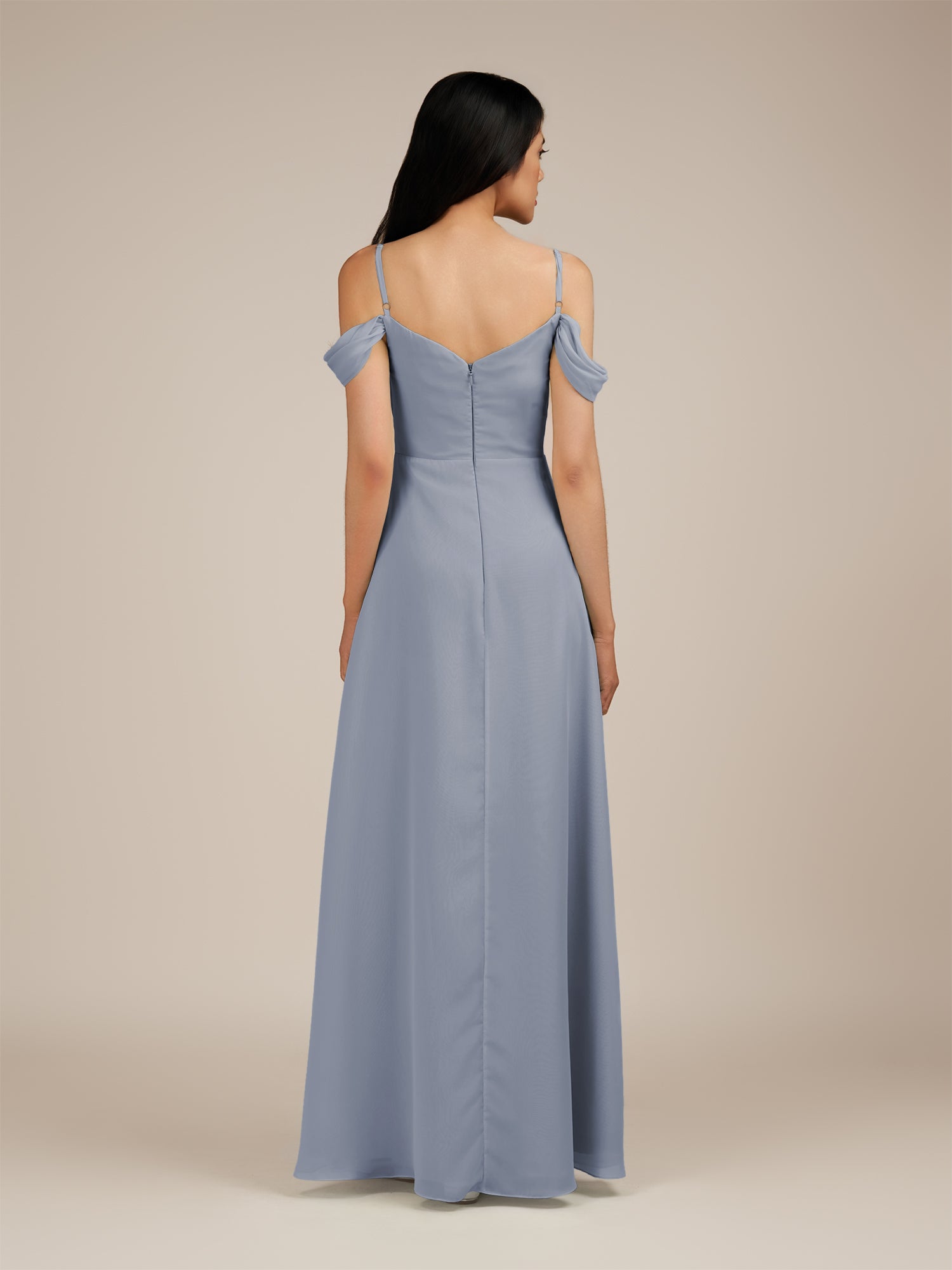 KissDress-Agate Twilight A Line Chiffon Off the Shoulder Long Bridesmaid Dress