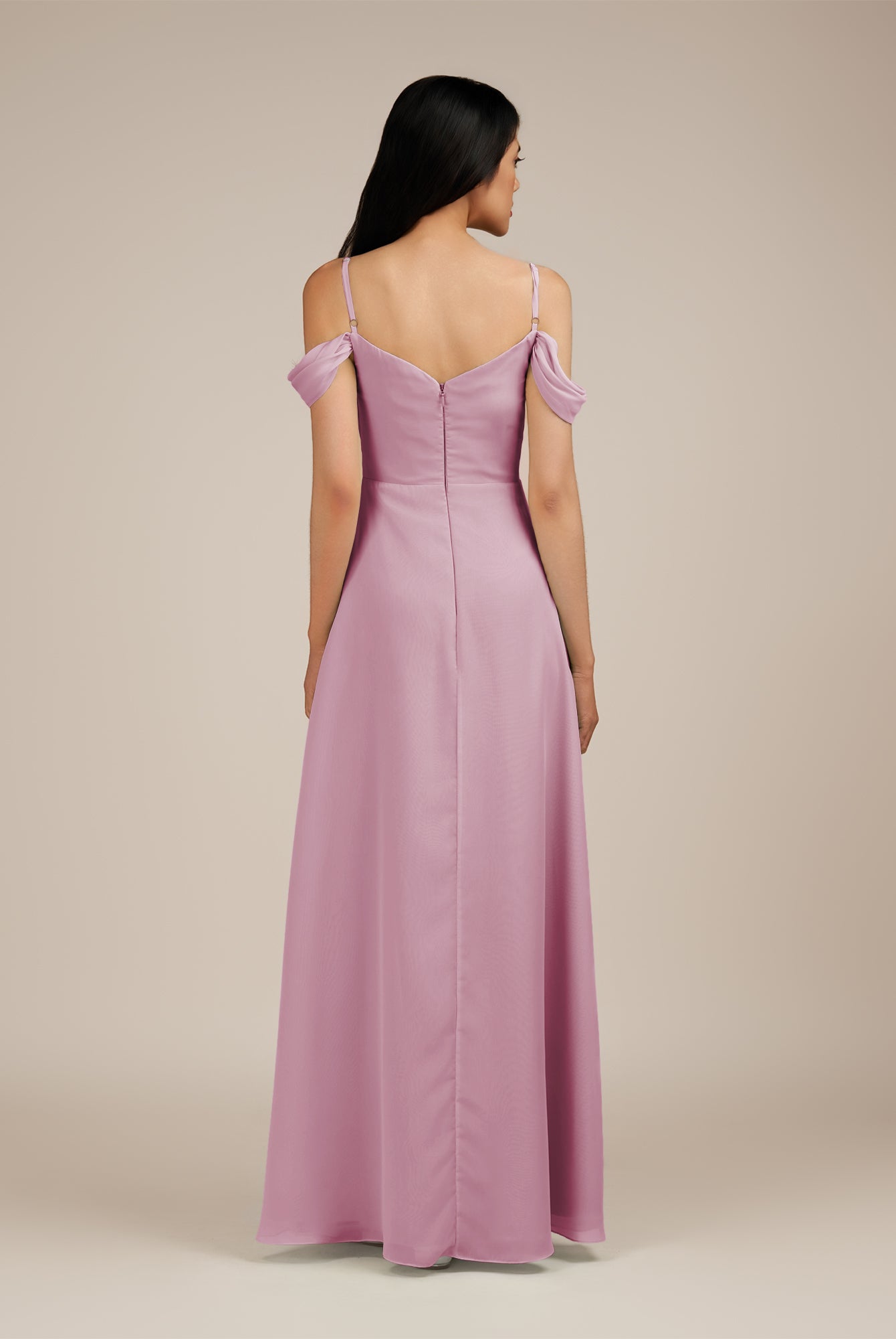 KissDress-Agate Vintage Mauve A Line Chiffon Off the Shoulder Long Bridesmaid Dress