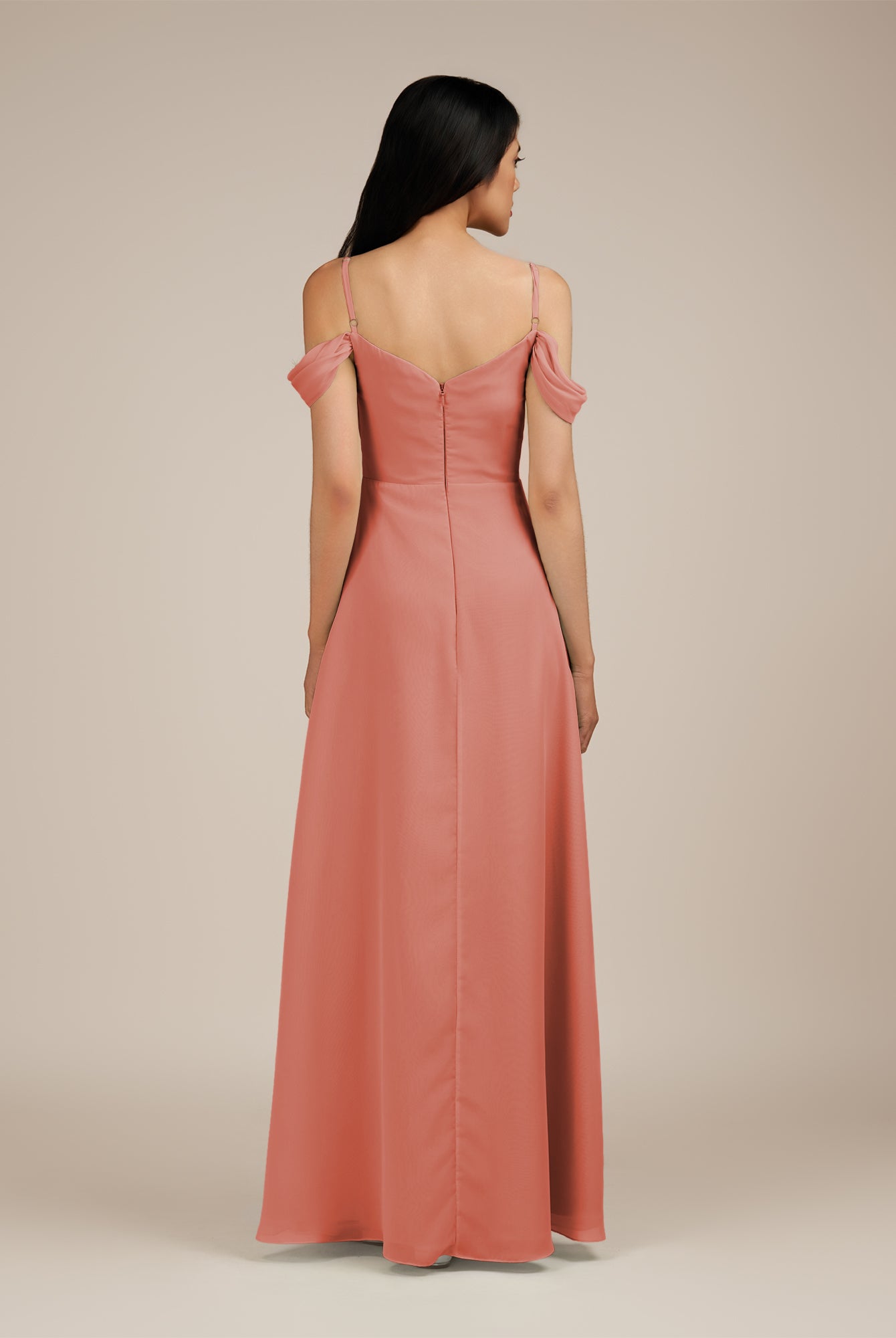 KissDress-Agate Wild Rose A Line Chiffon Off the Shoulder Long Bridesmaid Dress