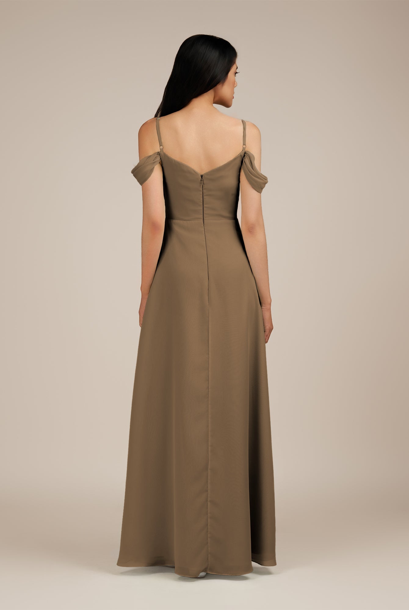 KissDress-Agate Willow Green A Line Chiffon Off the Shoulder Long Bridesmaid Dress