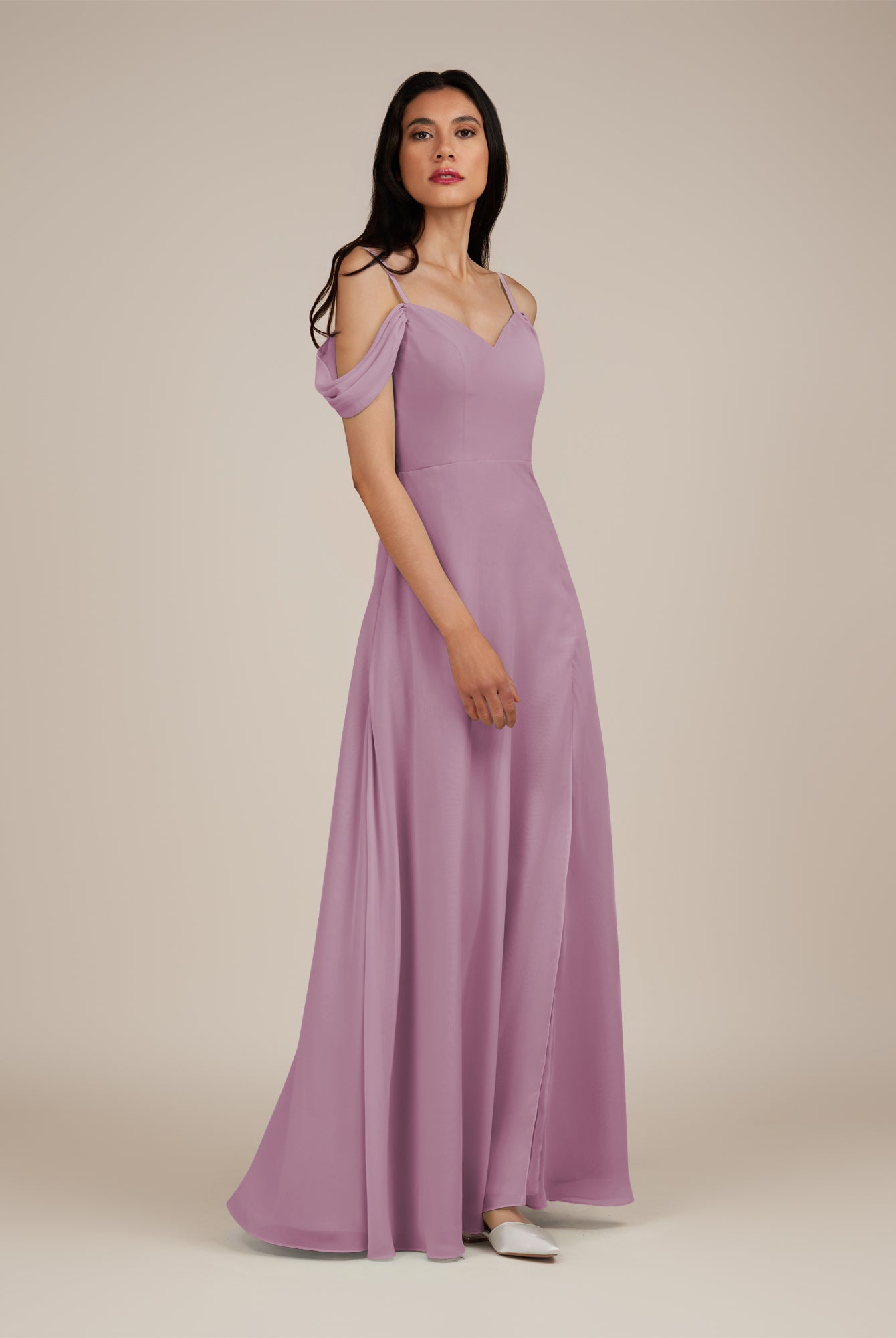 KissDress-Agate Wisteria A Line Chiffon Off the Shoulder Long Bridesmaid Dress