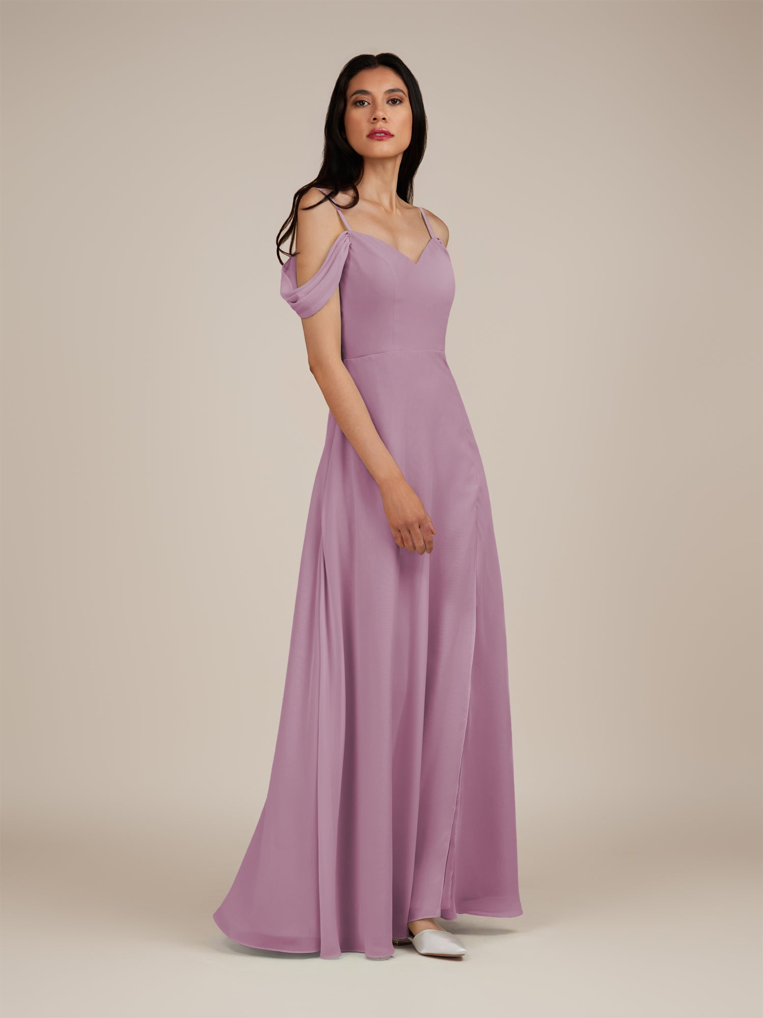 KissDress-Agate Wisteria A Line Chiffon Off the Shoulder Long Bridesmaid Dress