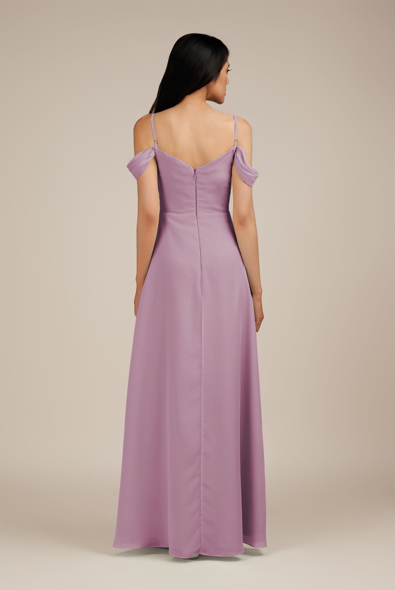 KissDress-Agate Wisteria A Line Chiffon Off the Shoulder Long Bridesmaid Dress