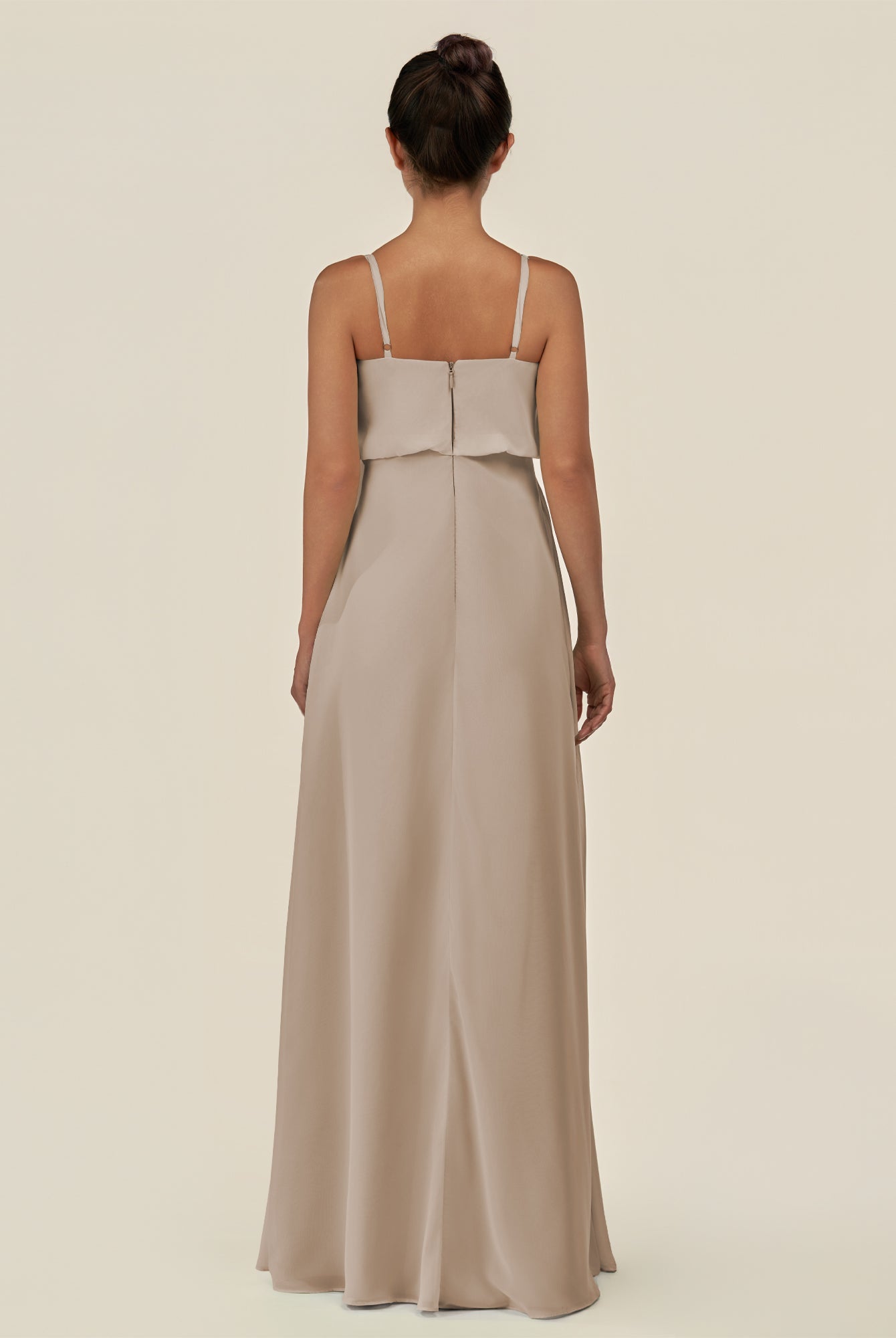 KissDress-Alix Almond A Line Chiffon V Neck Ruffled Overlay Long Bridesmaid Dress